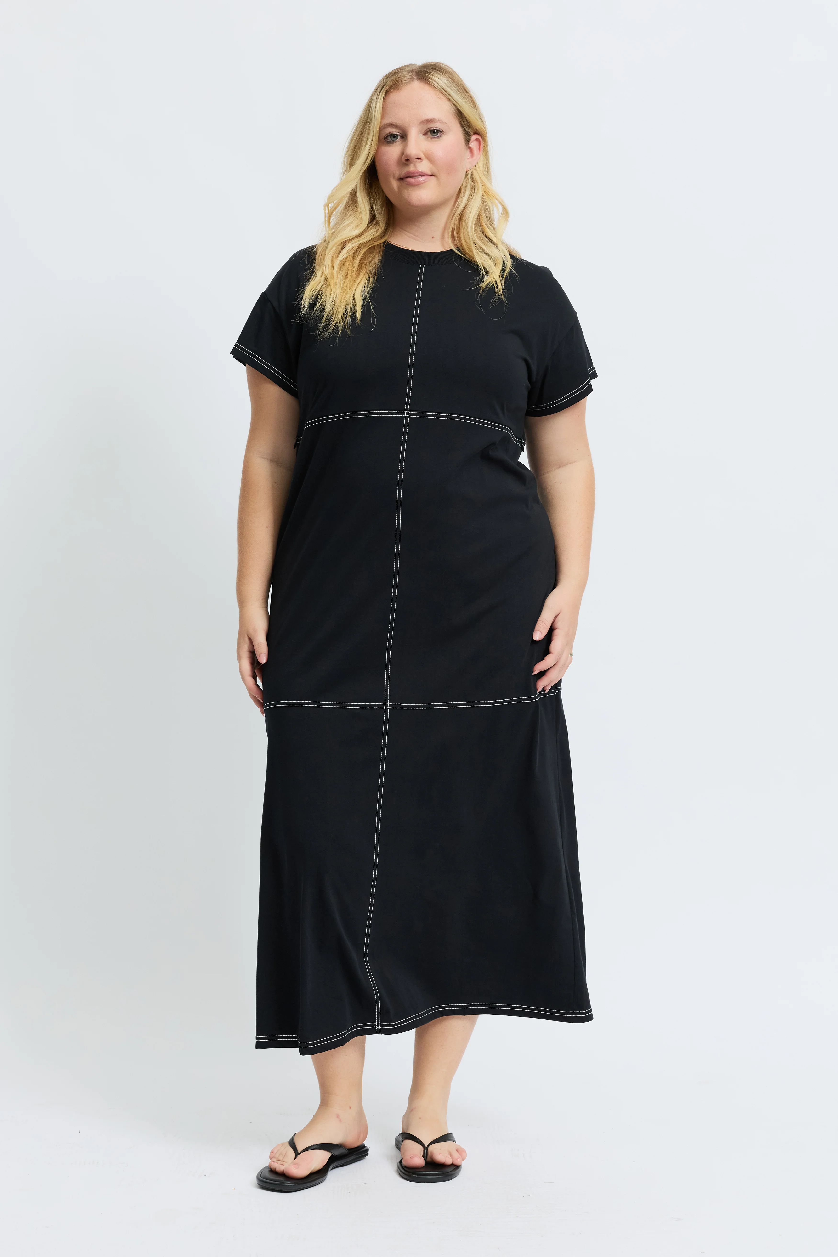 Miro Contrast Panel Midi Tee Dress - Black / White - Image 10