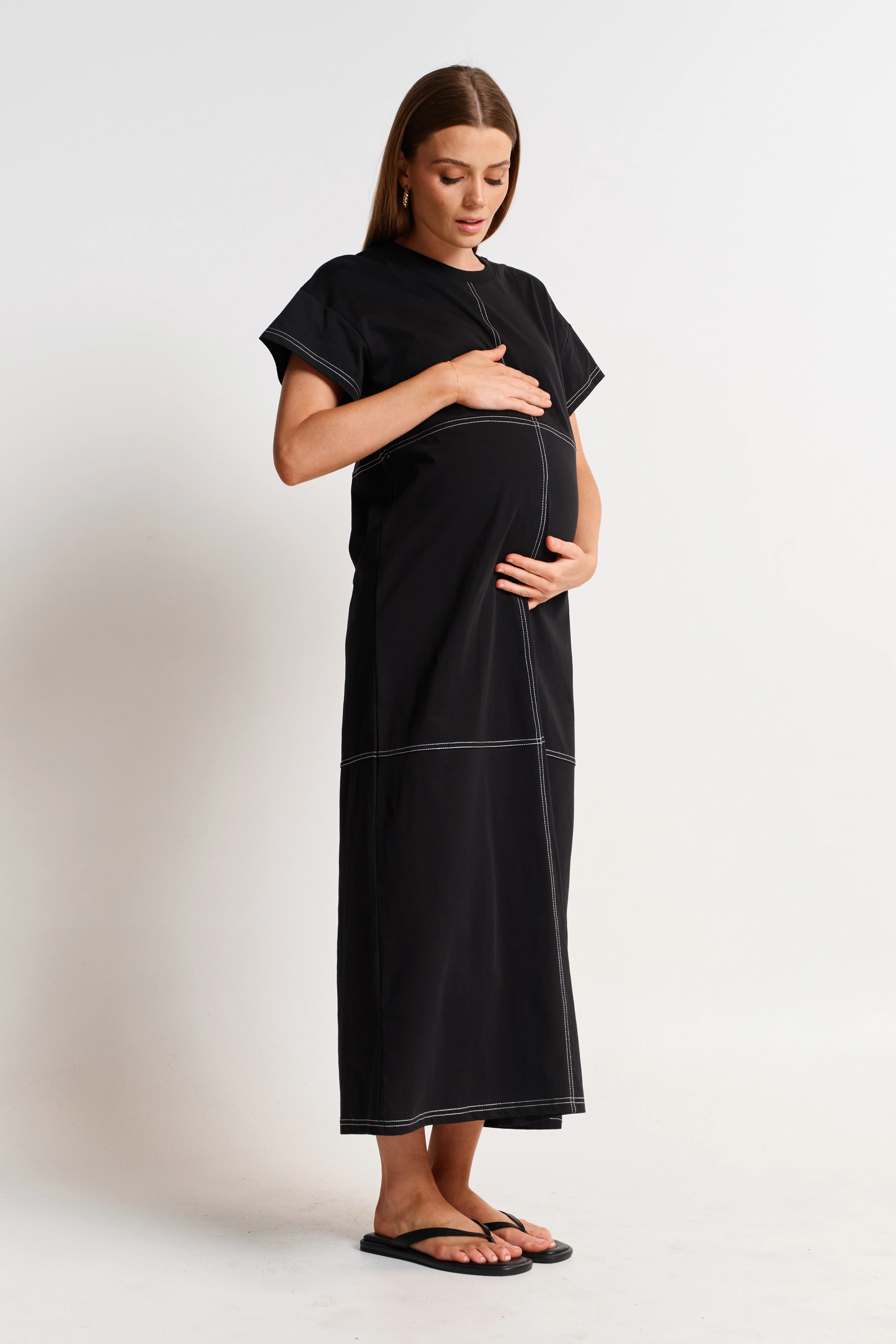 Miro Contrast Panel Midi Tee Dress - Black / White - Image 3
