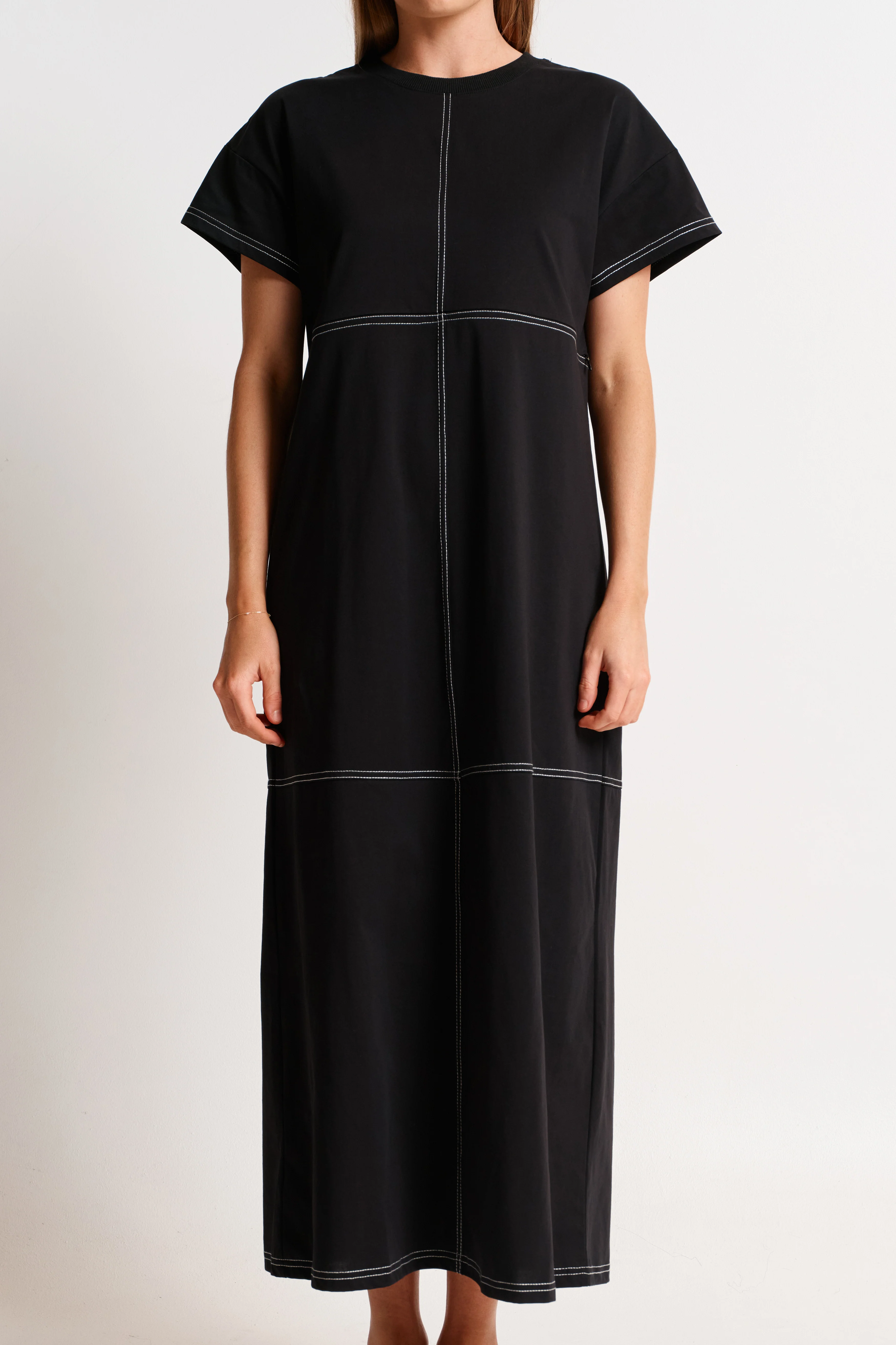 Miro Contrast Panel Midi Tee Dress - Black / White - Image 4