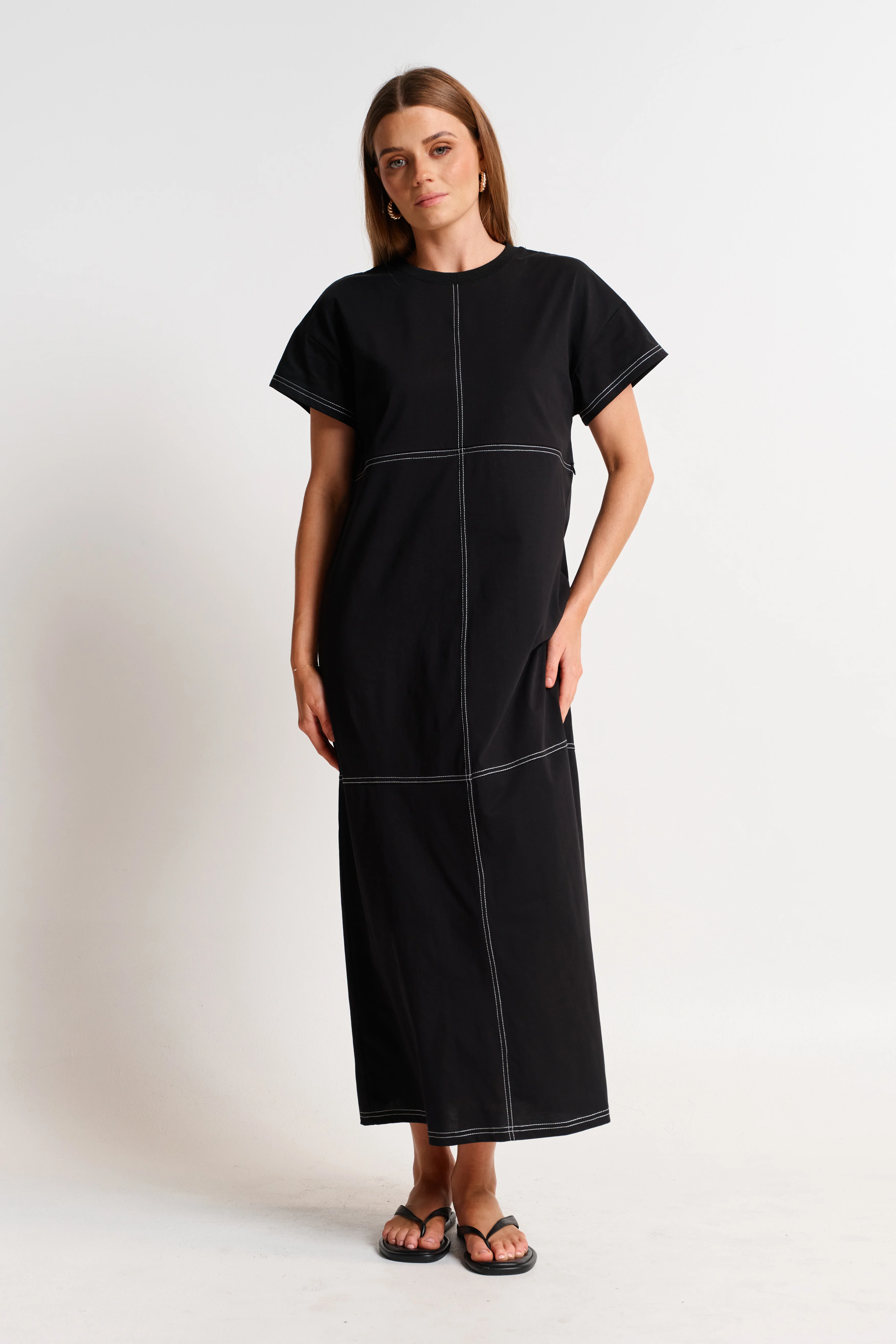 Miro Contrast Panel Midi Tee Dress - Black / White - Image 5