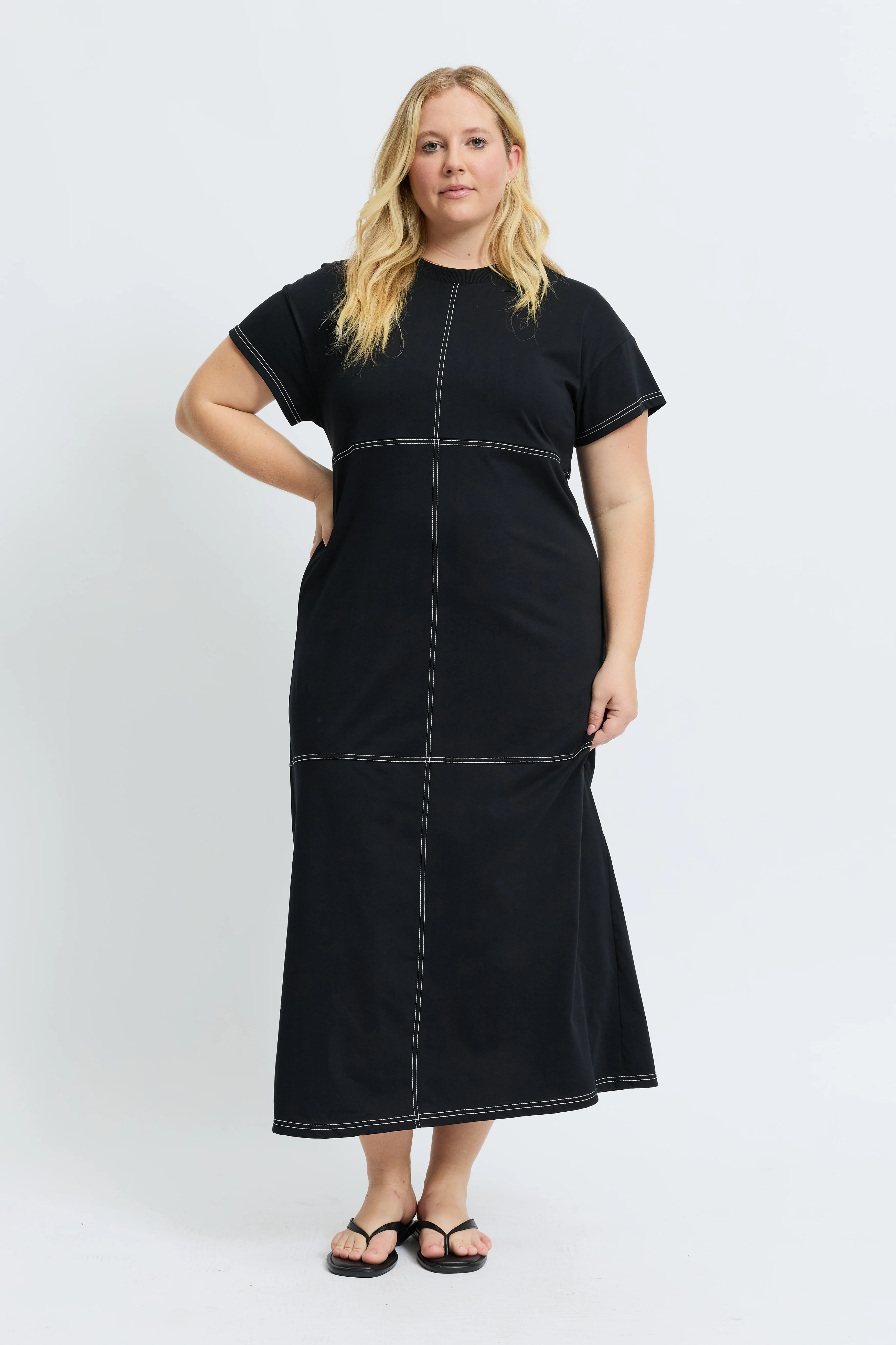 Miro Contrast Panel Midi Tee Dress - Black / White - Image 6
