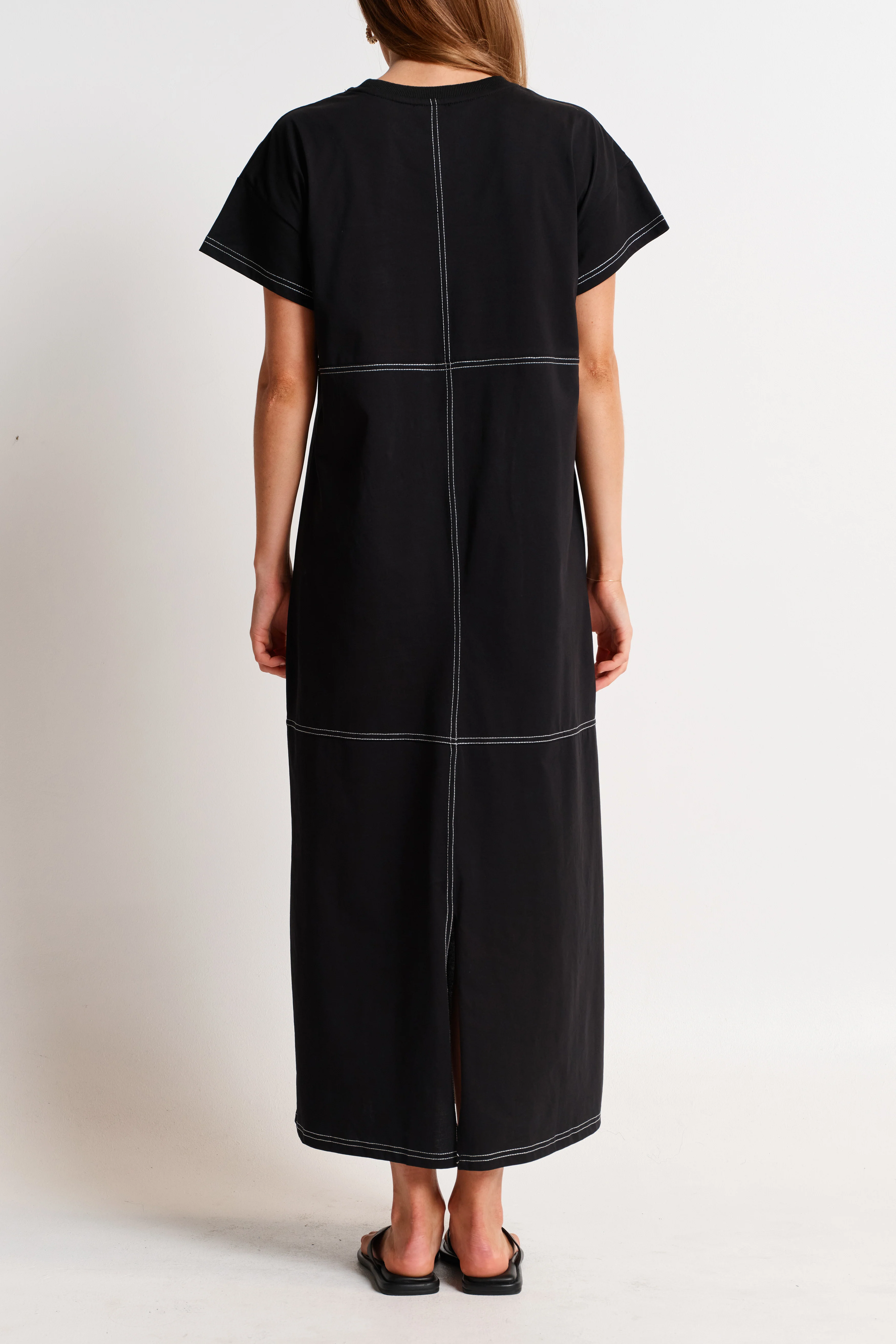 Miro Contrast Panel Midi Tee Dress - Black / White - Image 9