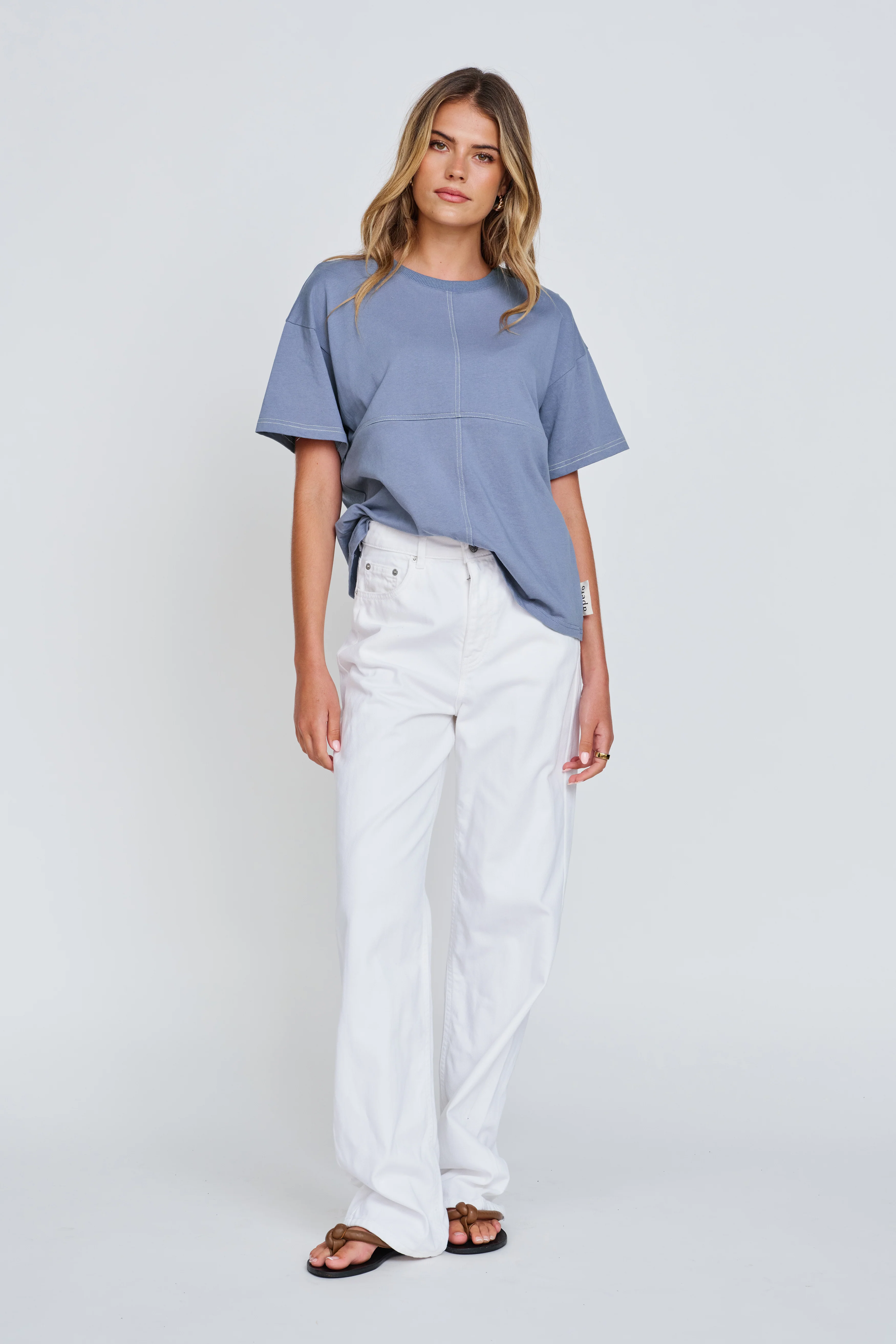 Miro Contrast Panel Tee - Denim Blue / White - Image 3