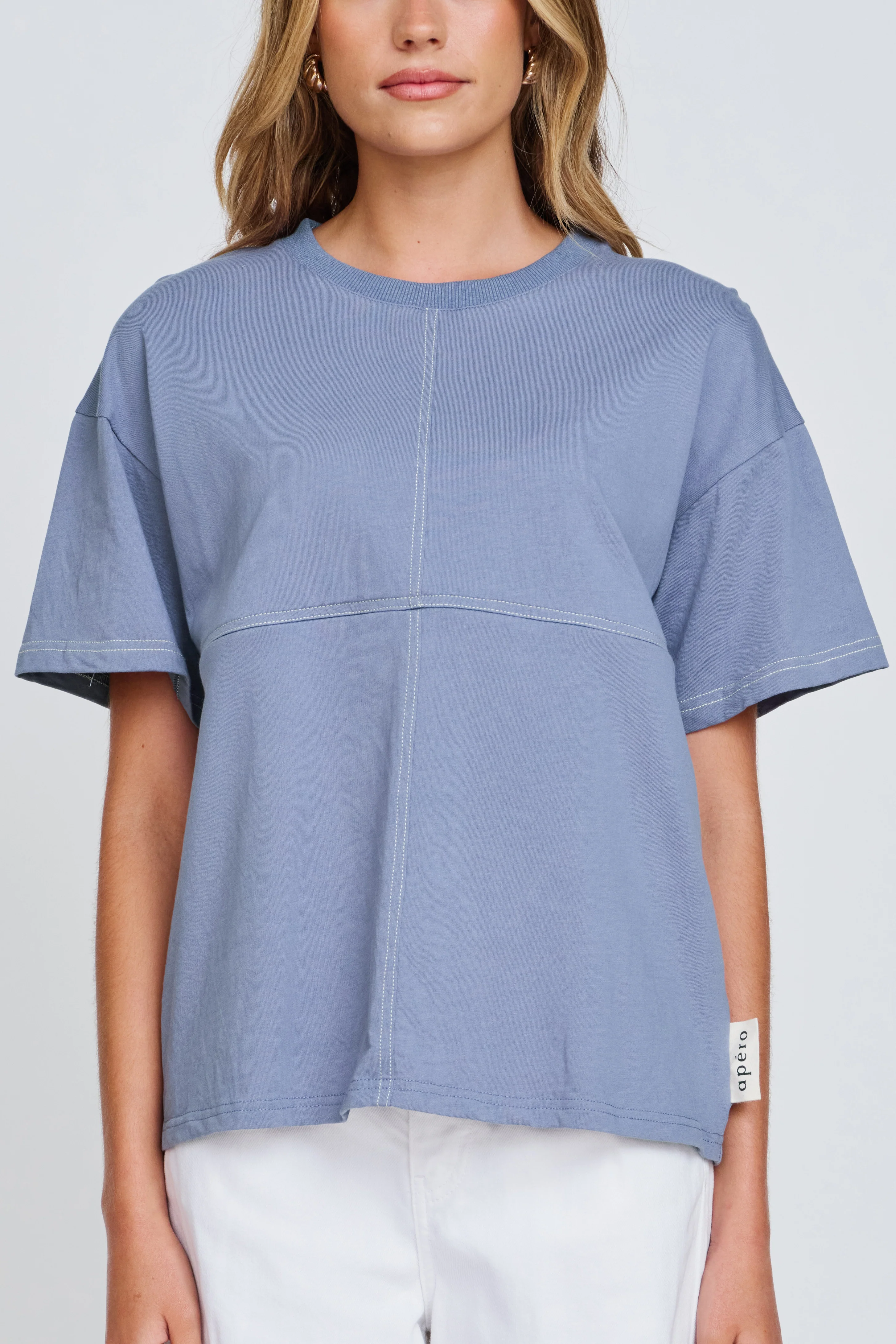 Miro Contrast Panel Tee - Denim Blue / White - Image 4