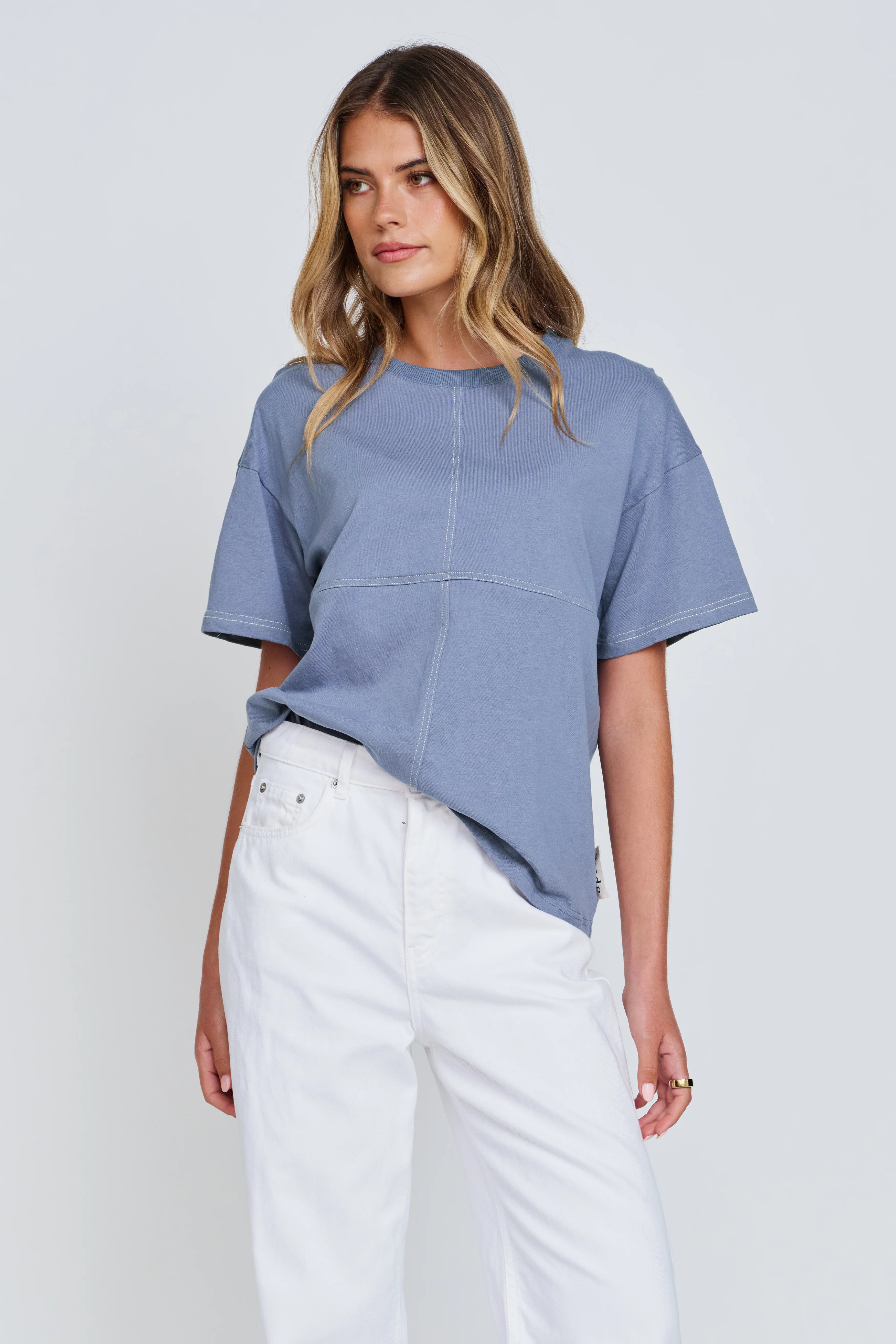 Miro Contrast Panel Tee - Denim Blue / White - Image 5