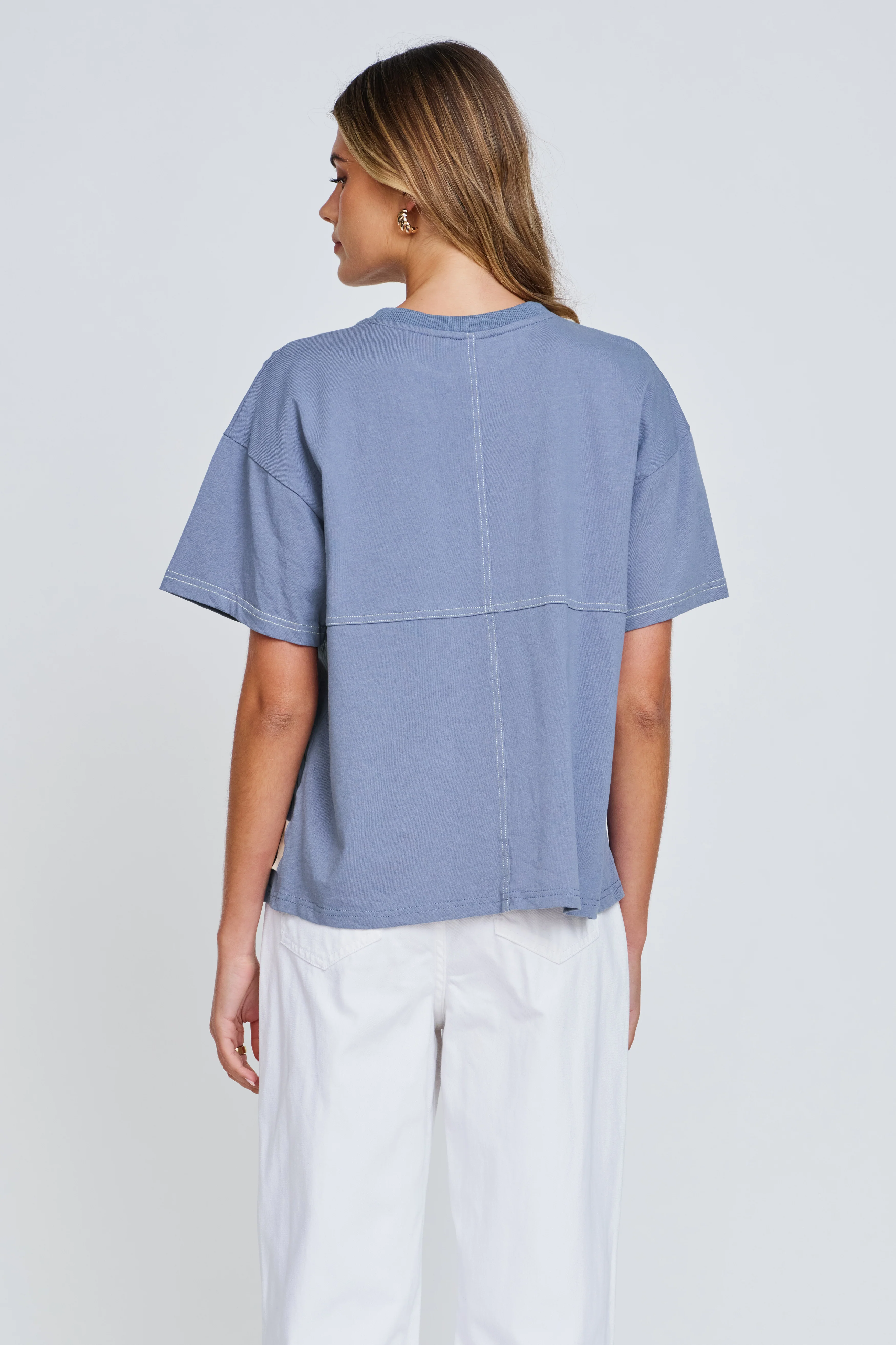 Miro Contrast Panel Tee - Denim Blue / White - Image 6