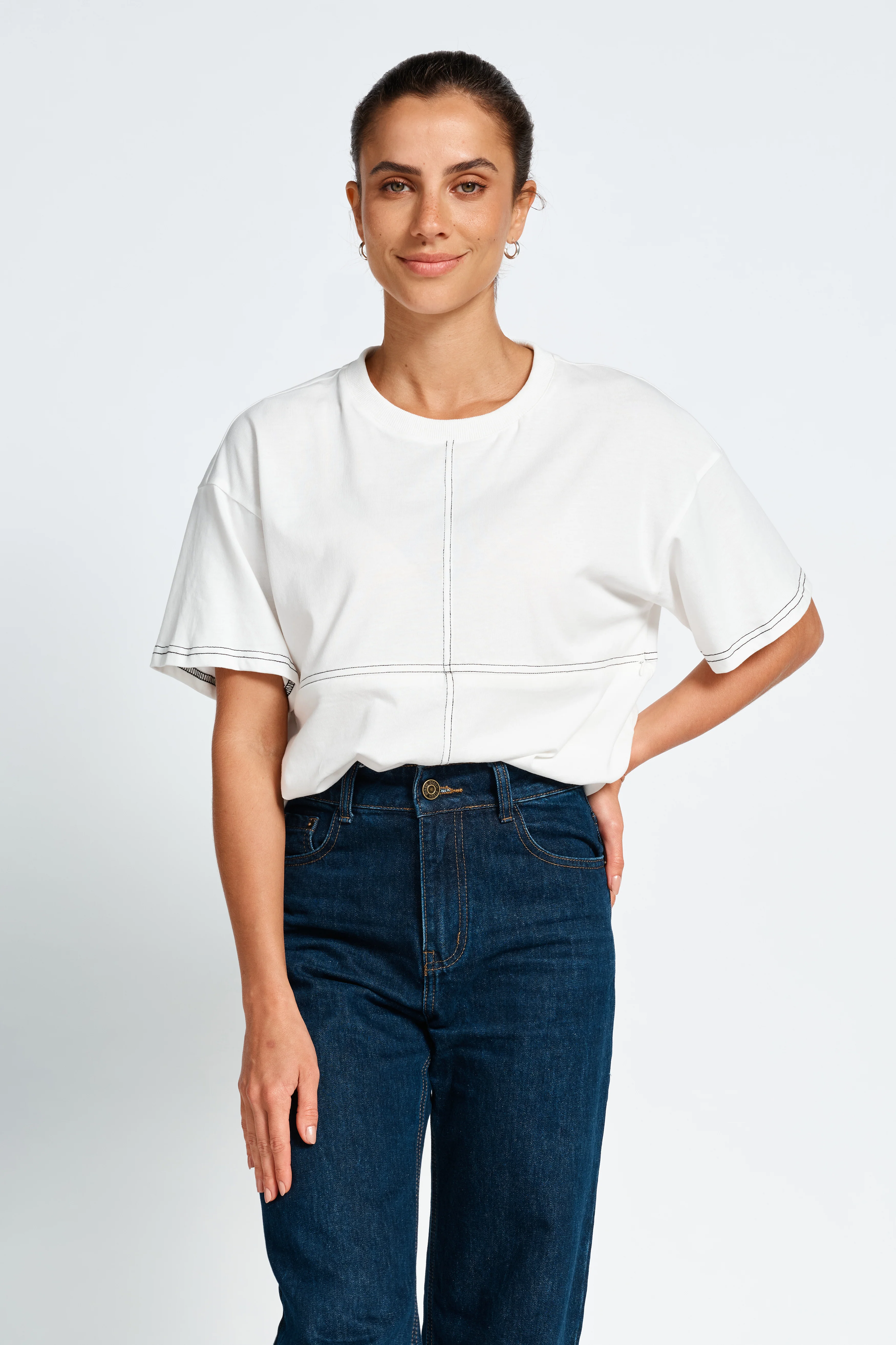 Miro Contrast Panel Tee - White / Black - Image 4