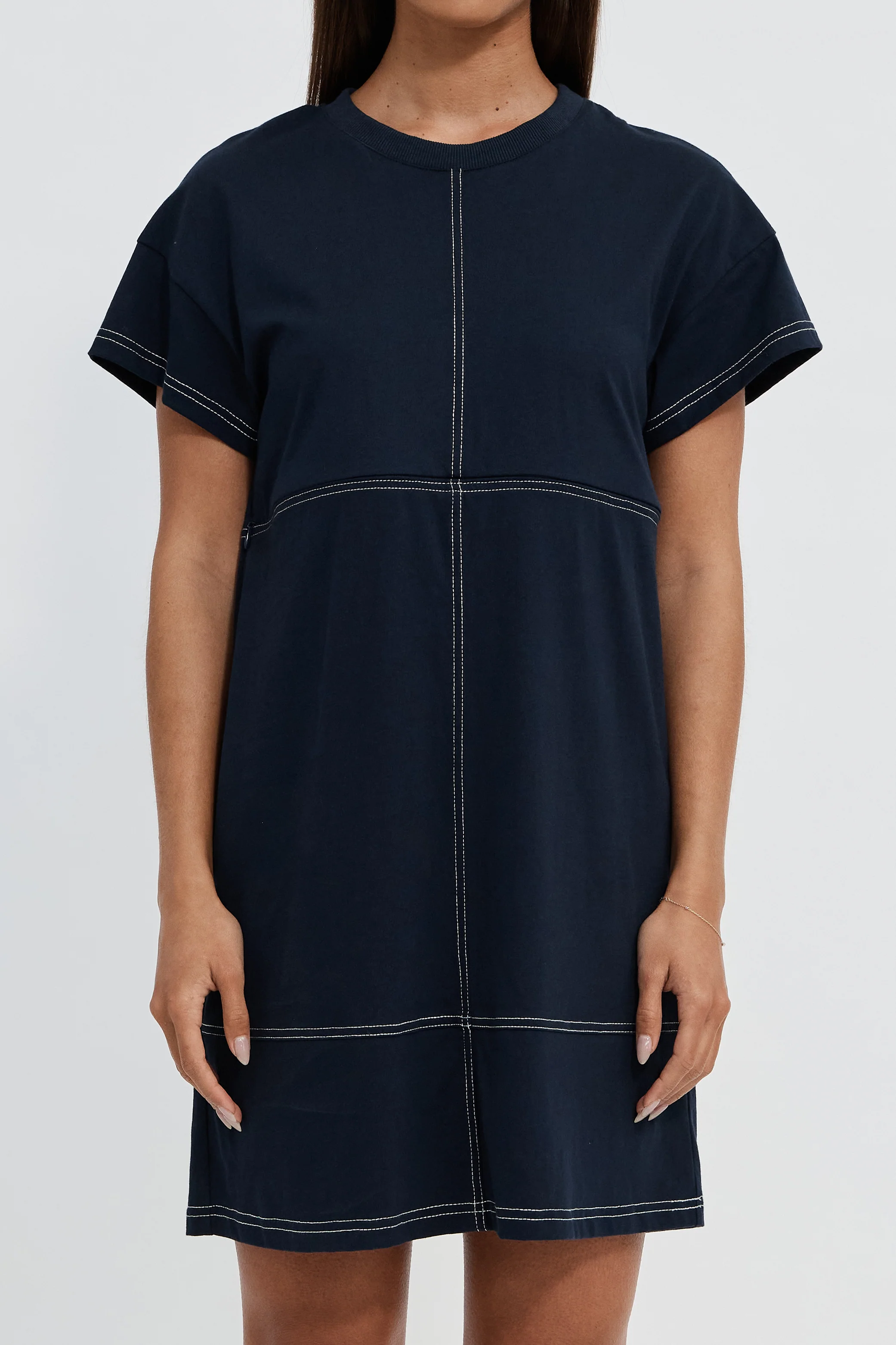 Miro Mini Panel Dress - Navy / White - Image 3
