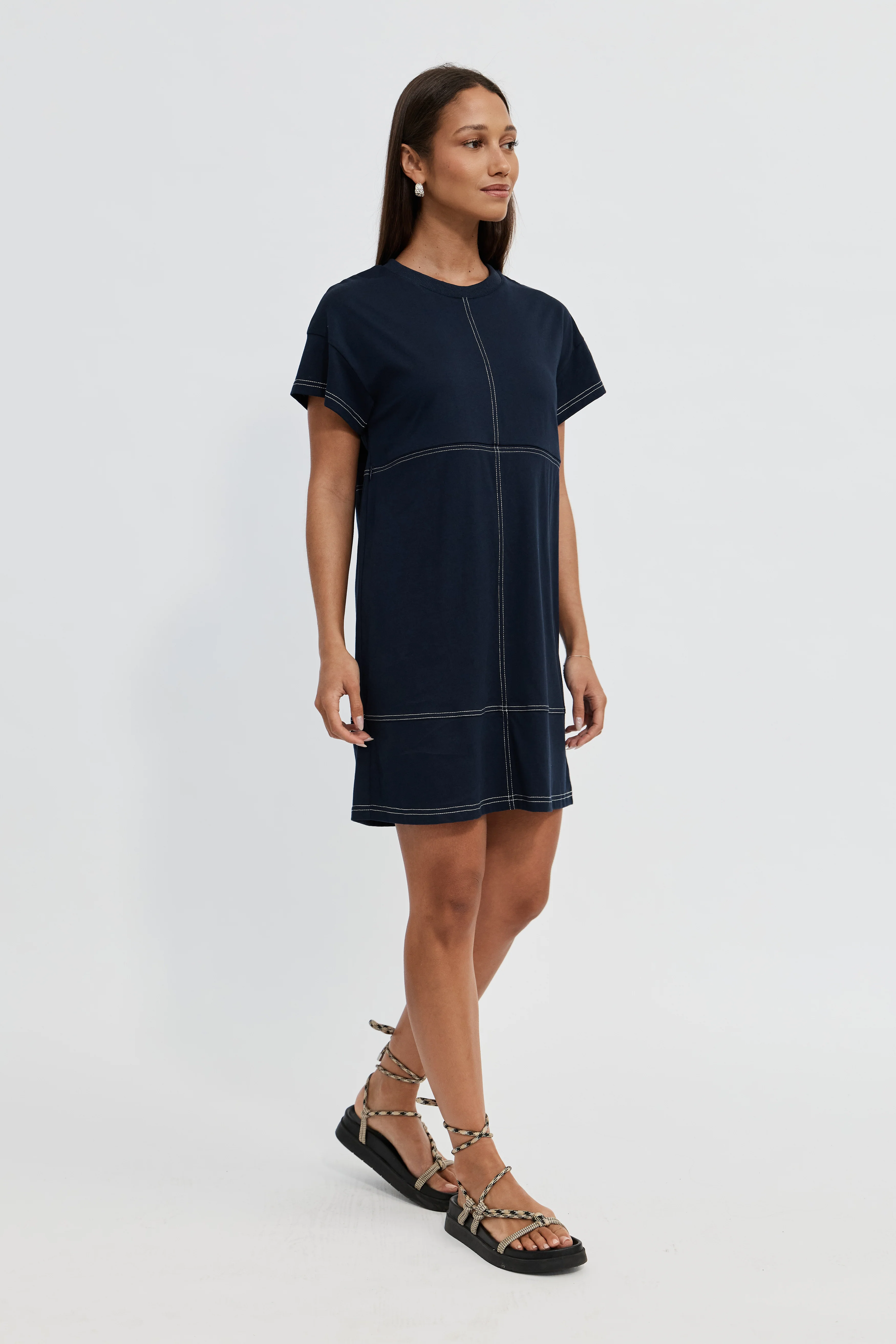 Miro Mini Panel Dress - Navy / White - Image 4