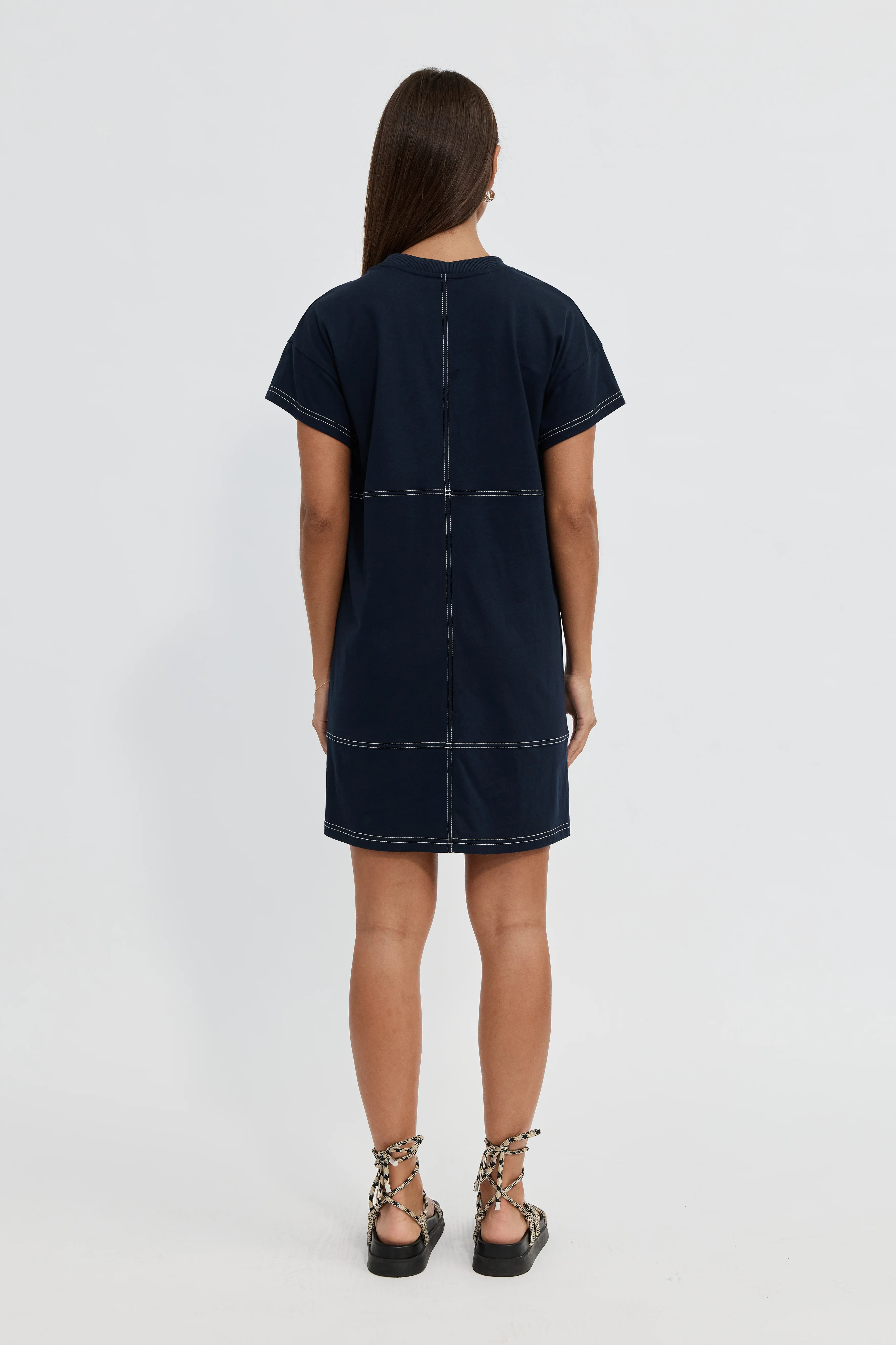 Miro Mini Panel Dress - Navy / White - Image 5