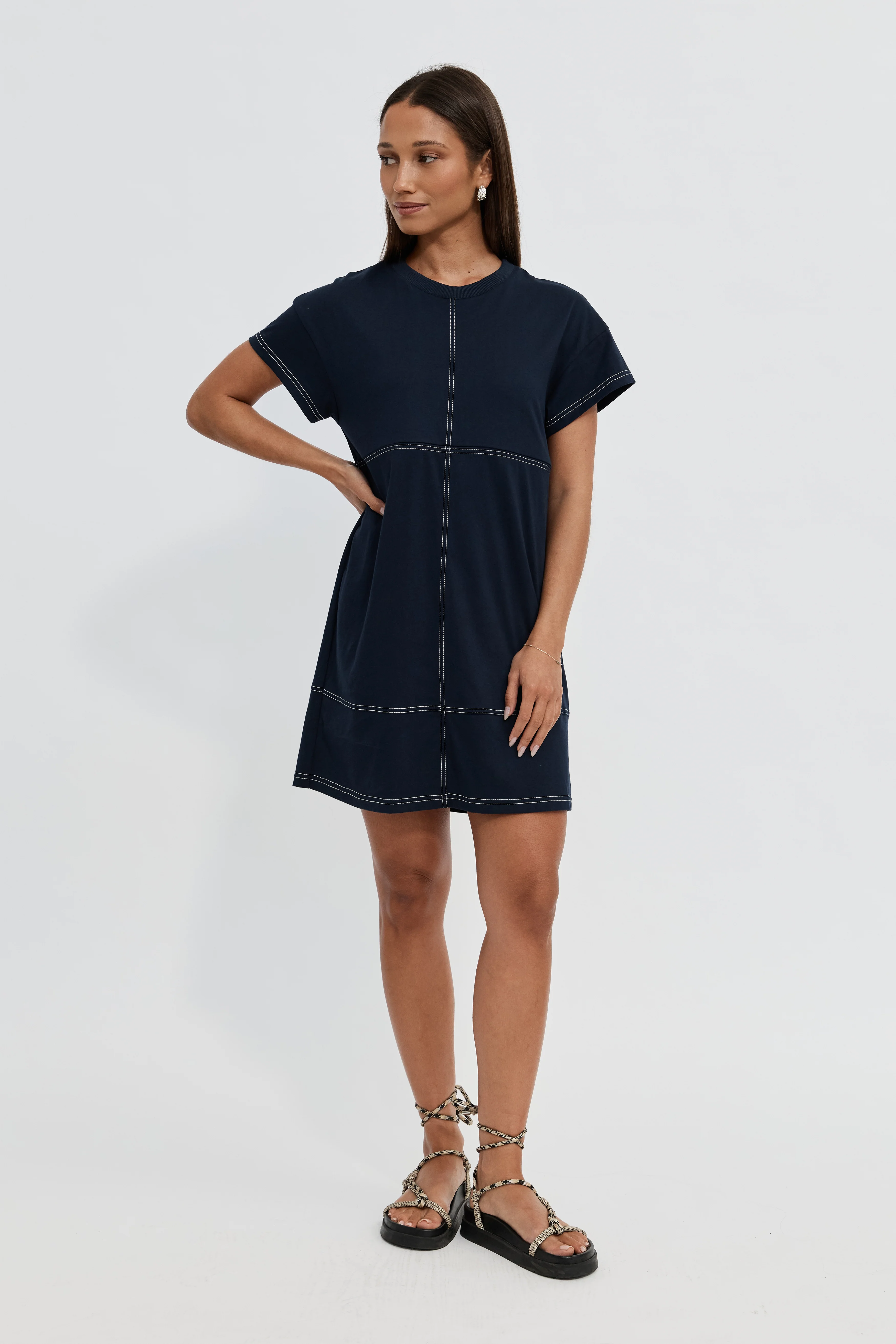 Miro Mini Panel Dress - Navy / White - Image 6