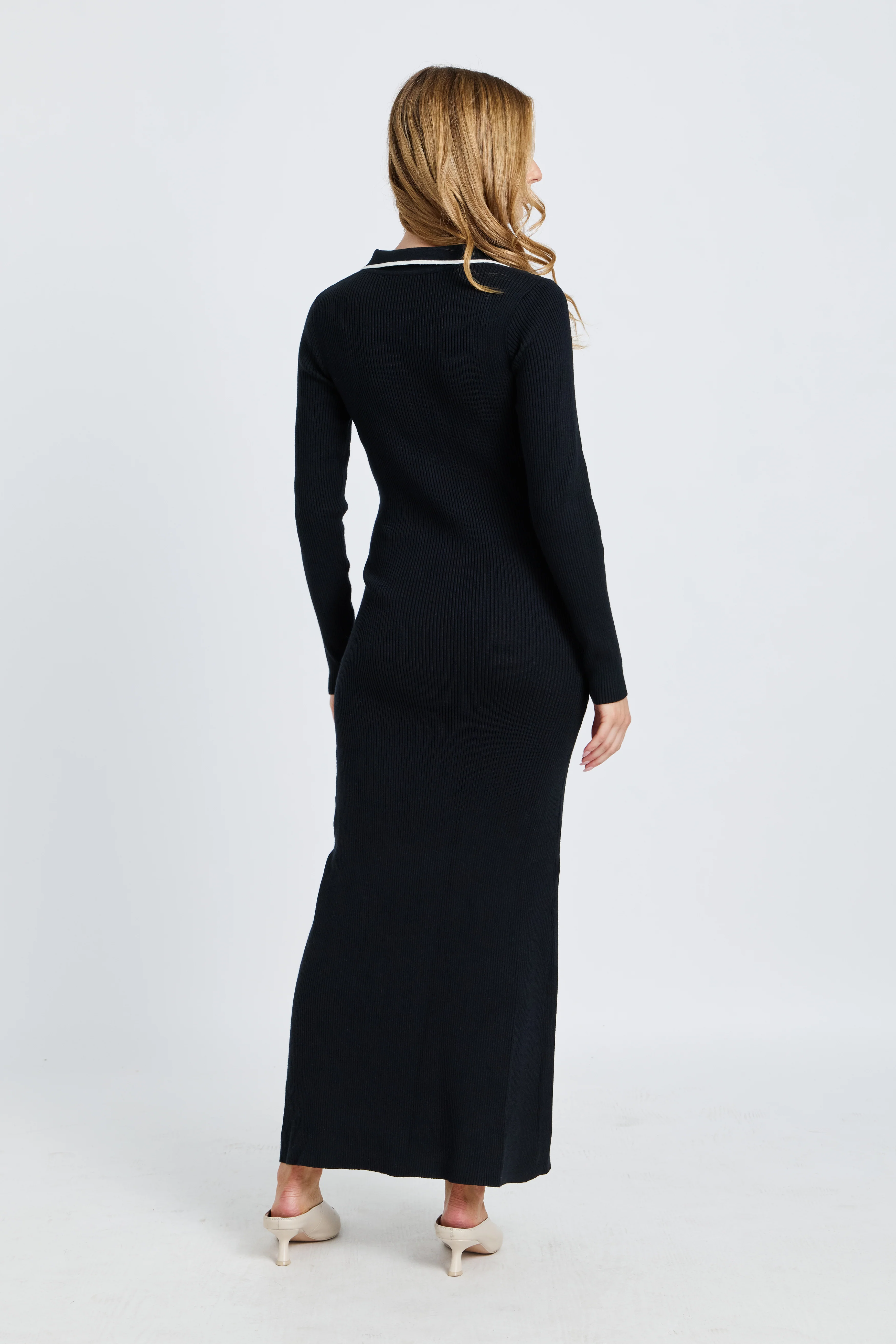 Monica Polo Knit Midi Dress - Black / White / Beige - Image 6