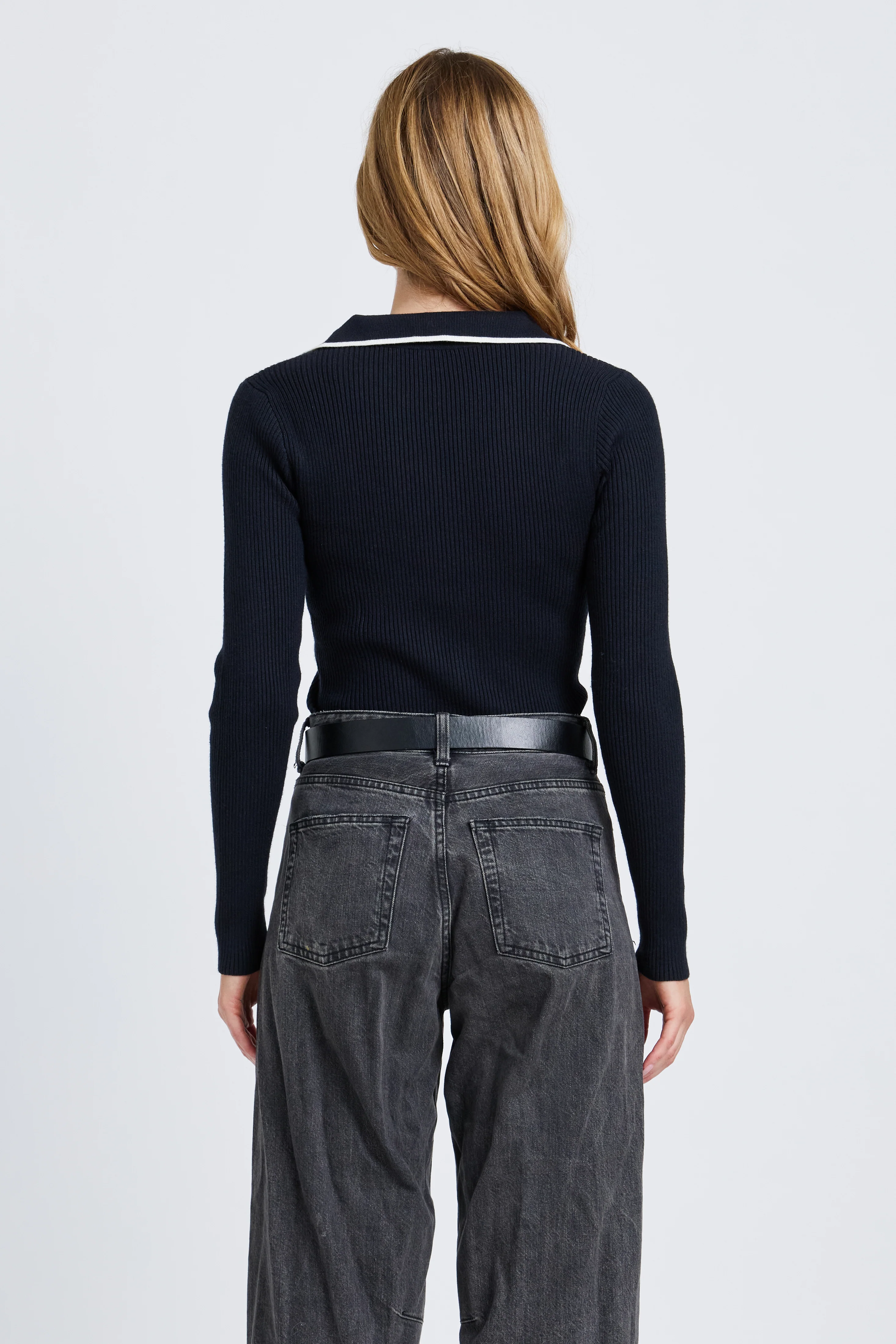 Monica Polo Knit Top - Navy / White - Image 6
