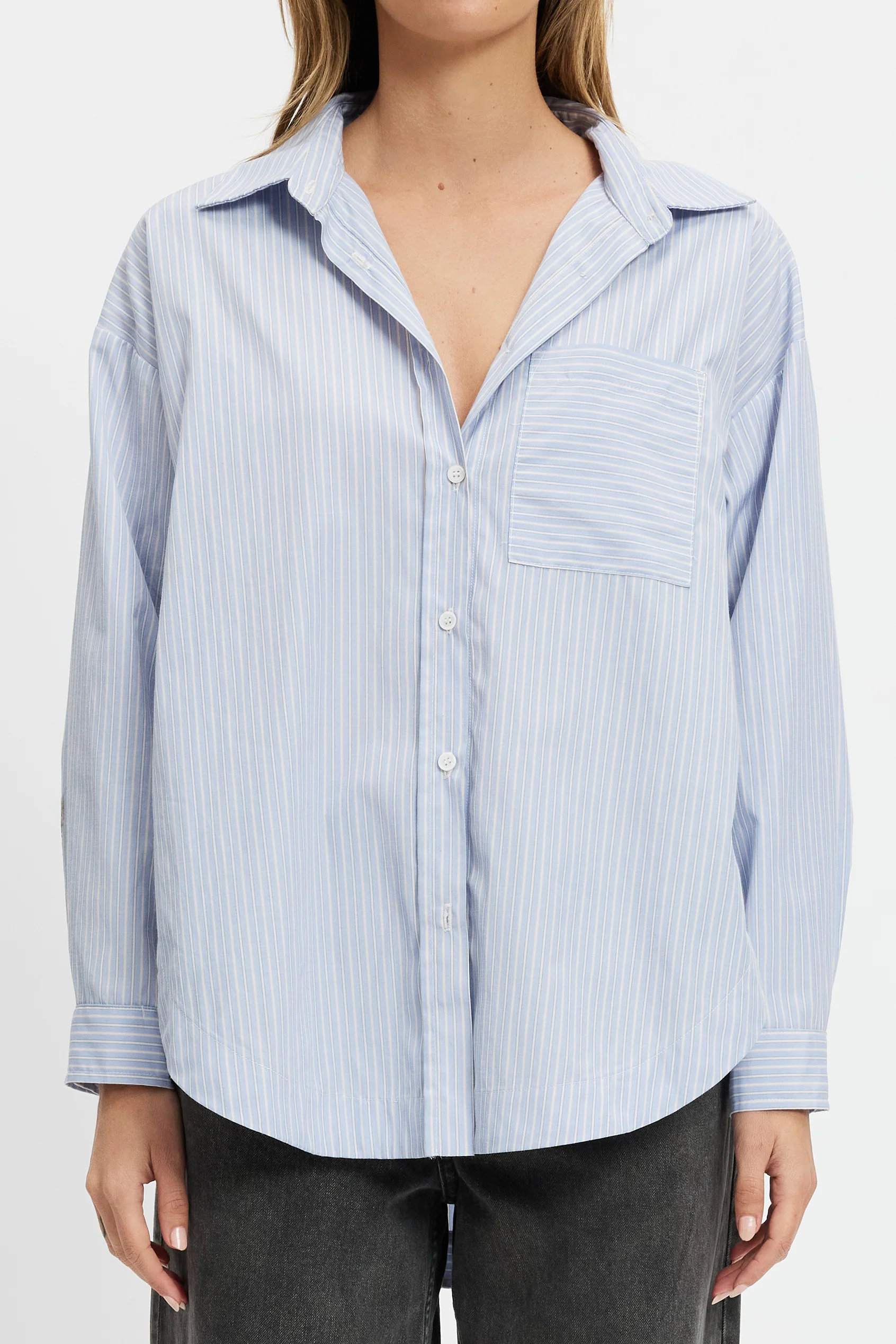Morgan Stripe Wrap Button-Down Shirt - Blue Multi - Image 3