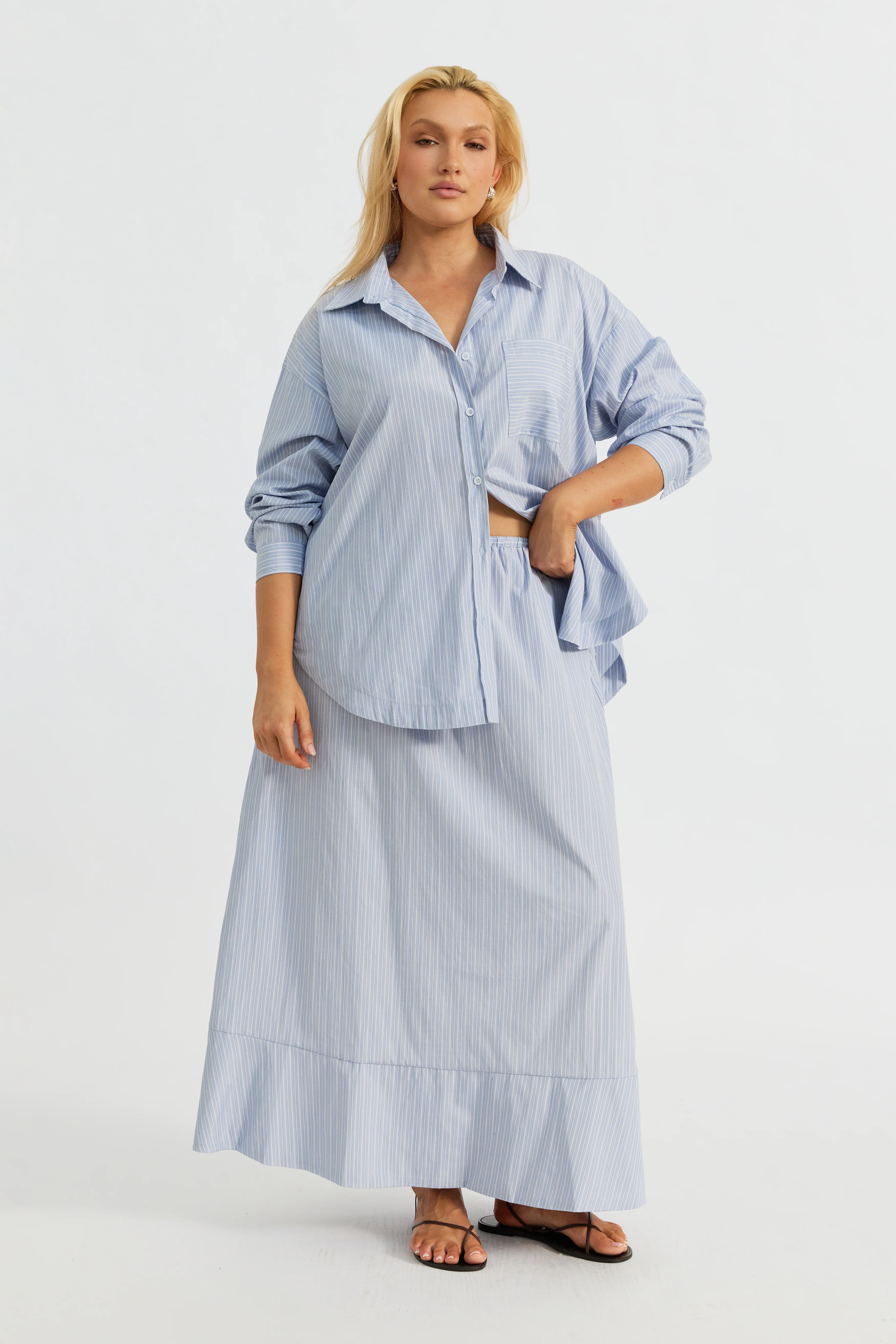 Morgan Stripe Wrap Button-Down Shirt - Blue Multi - Image 4