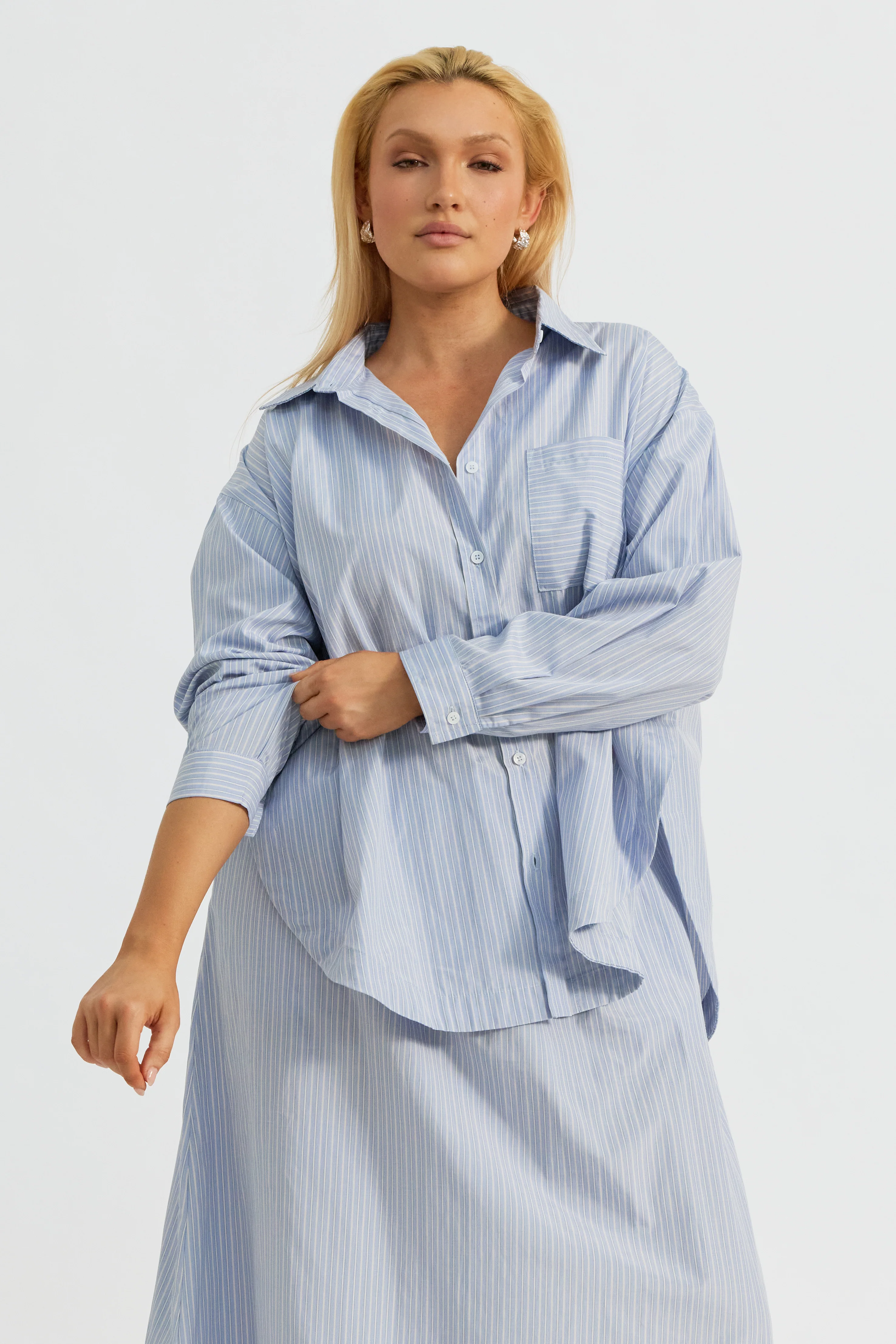 Morgan Stripe Wrap Button-Down Shirt - Blue Multi - Image 6