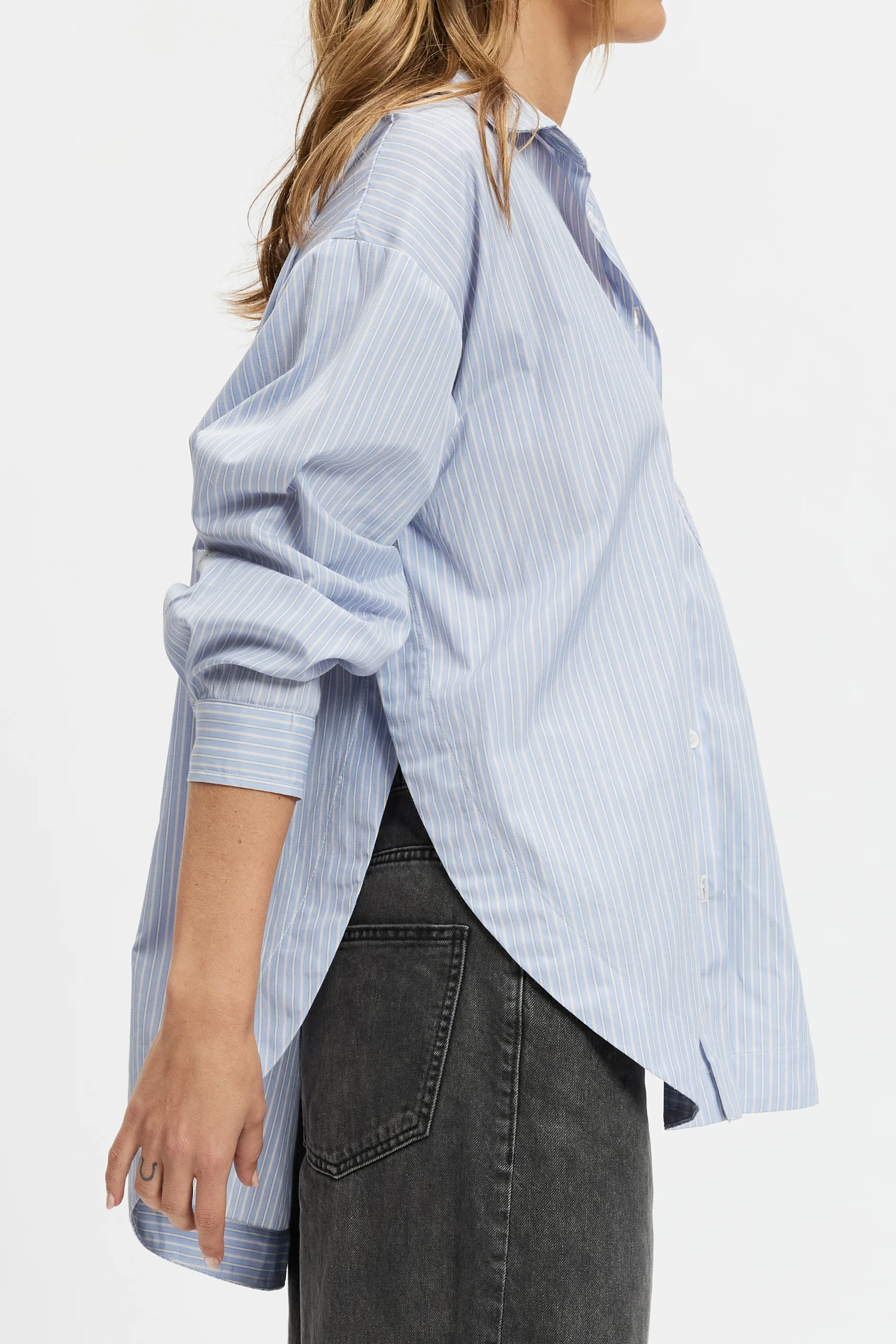 Morgan Stripe Wrap Button-Down Shirt - Blue Multi - Image 7