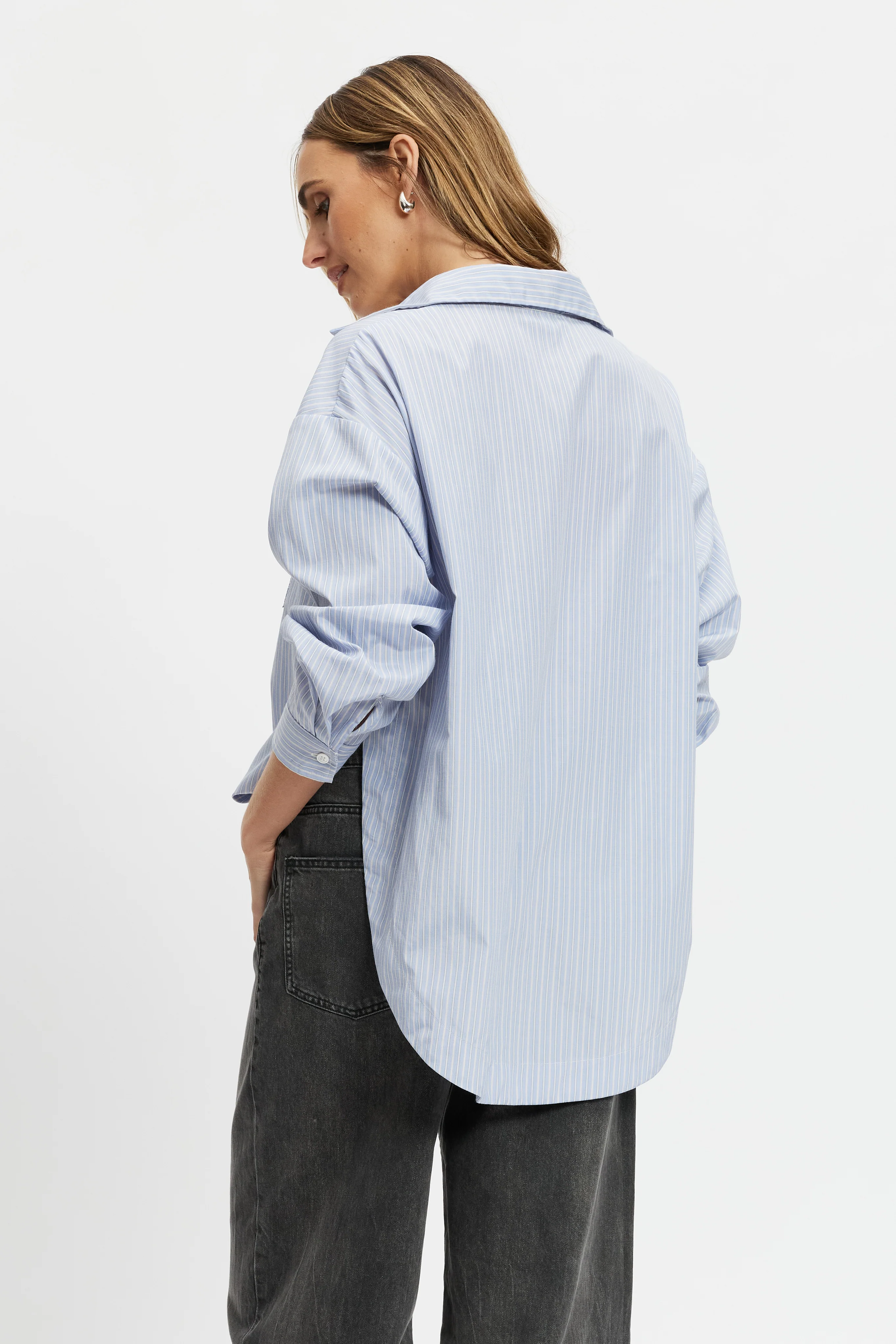 Morgan Stripe Wrap Button-Down Shirt - Blue Multi - Image 8
