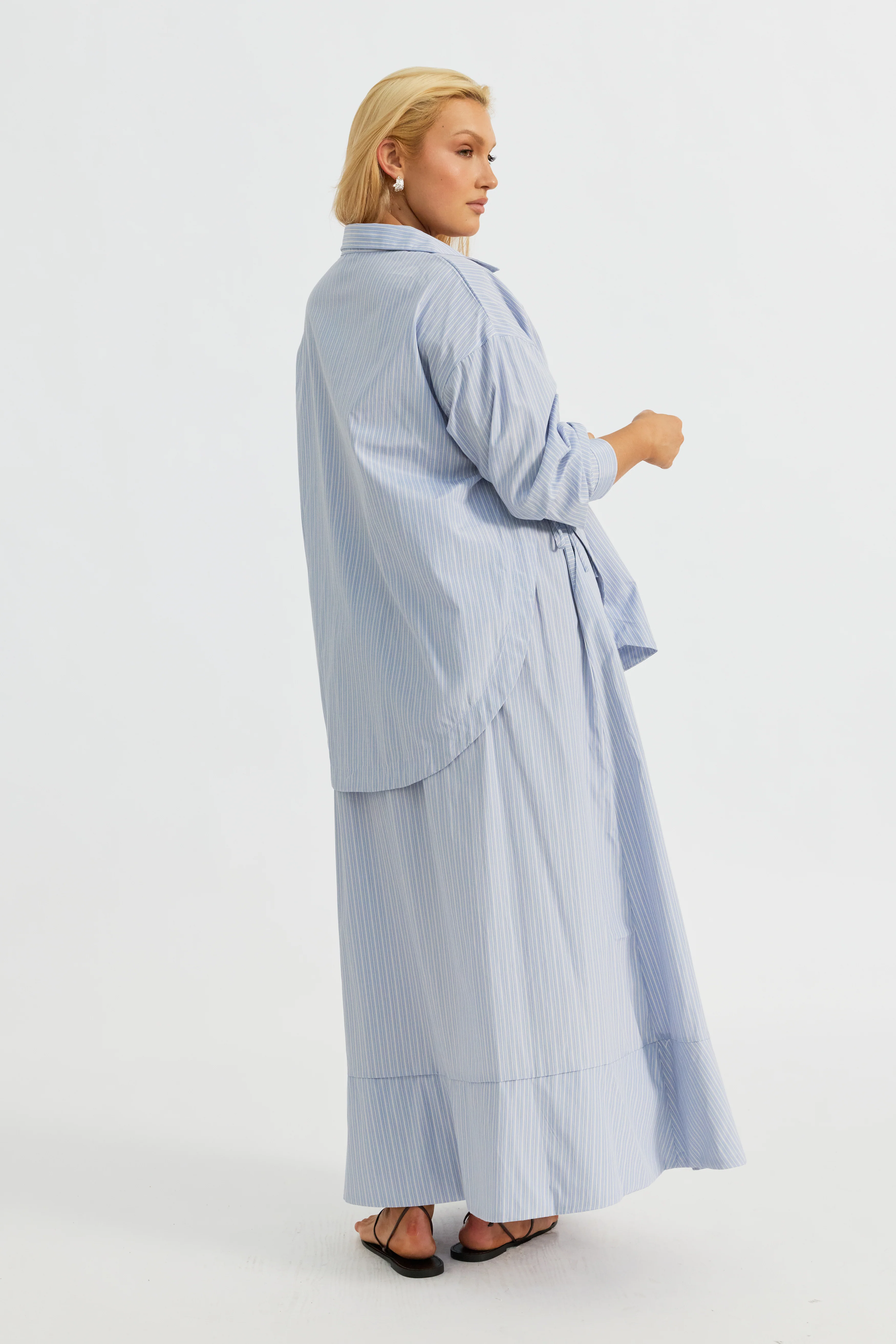 Morgan Stripe Wrap Button-Down Shirt - Blue Multi - Image 9
