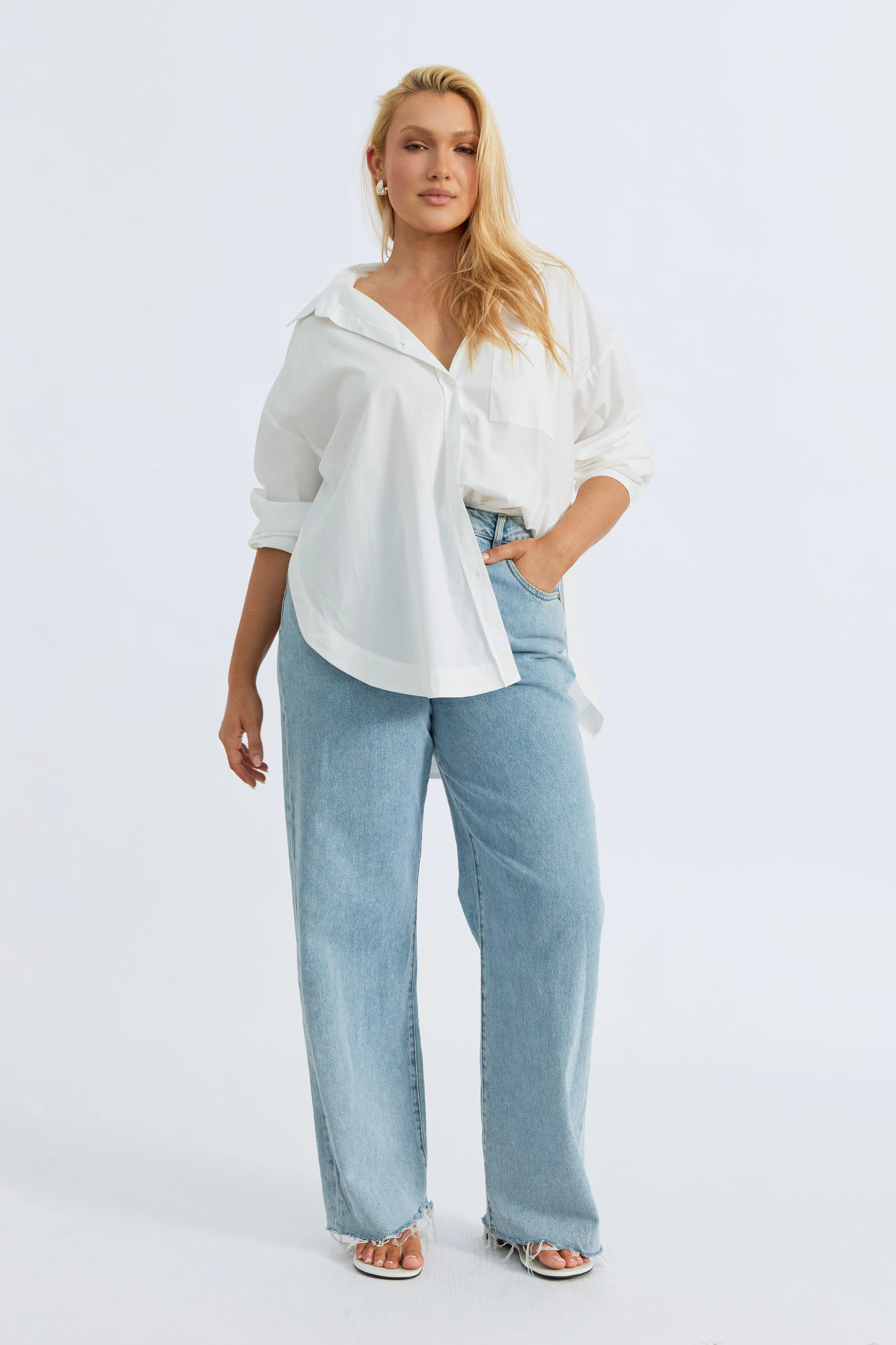 Morgan Wrap Button-Down Shirt - White - Image 4