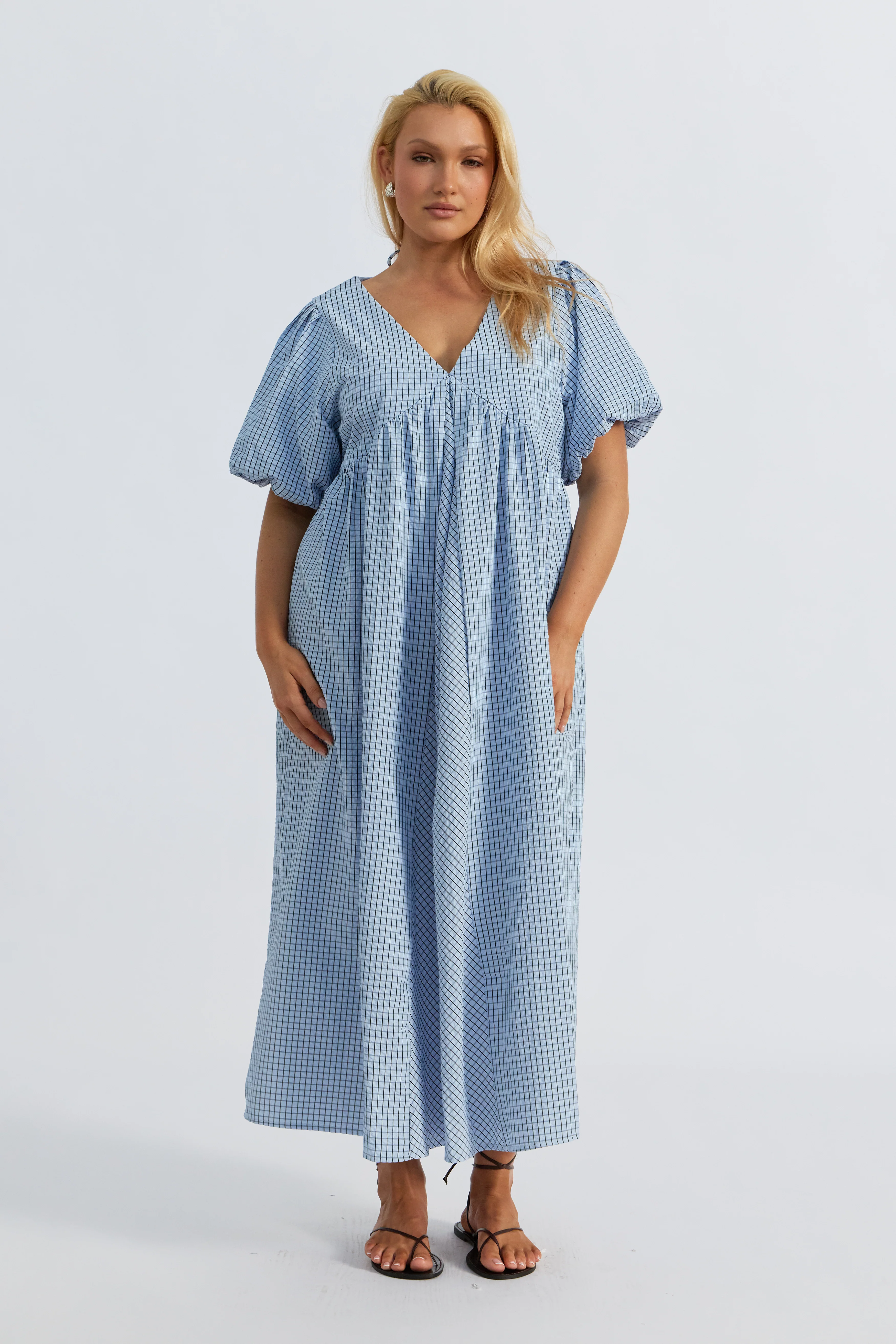 Nara Babydoll Midi Dress - Blue / Black - Image 4