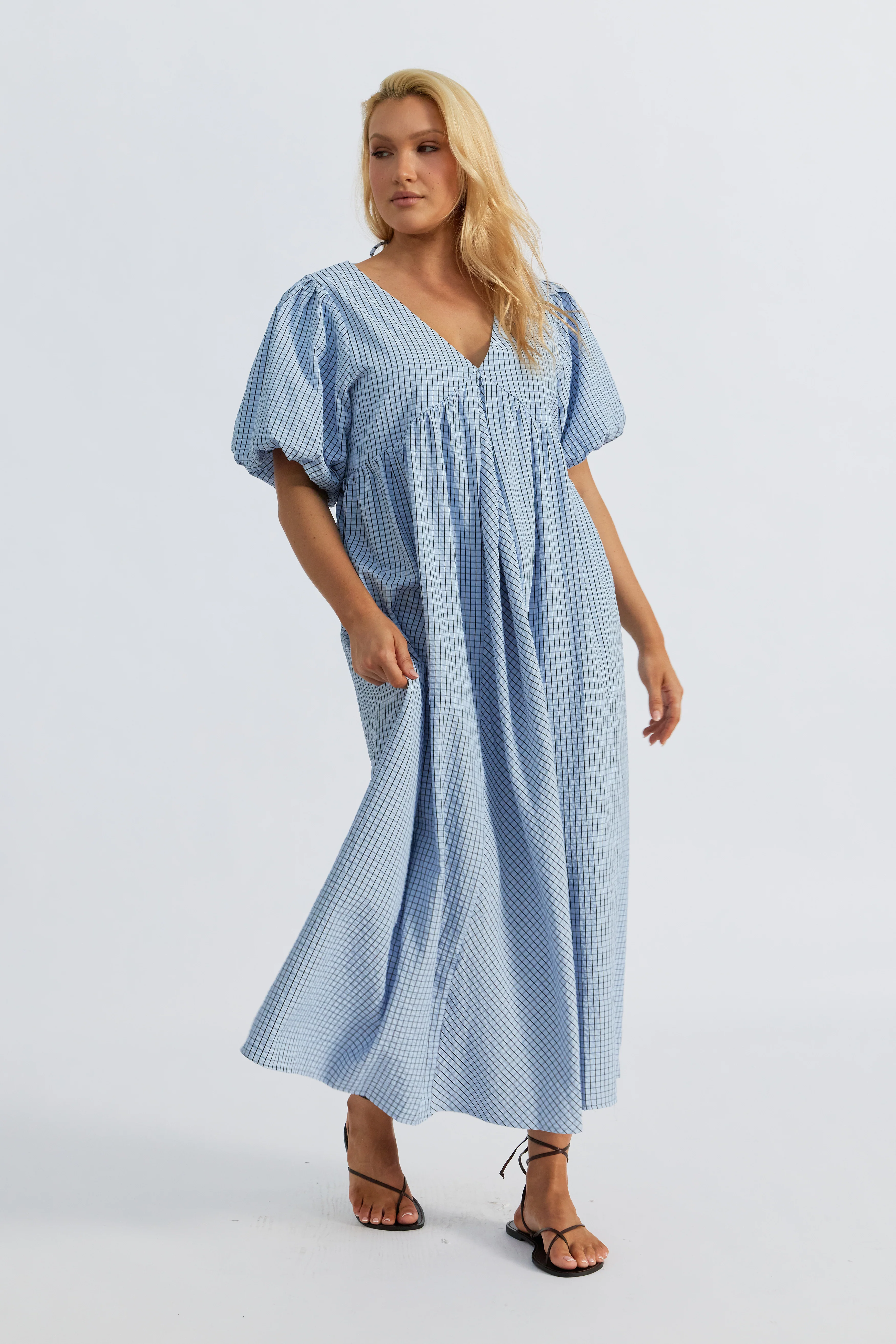 Nara Babydoll Midi Dress - Blue / Black - Image 7