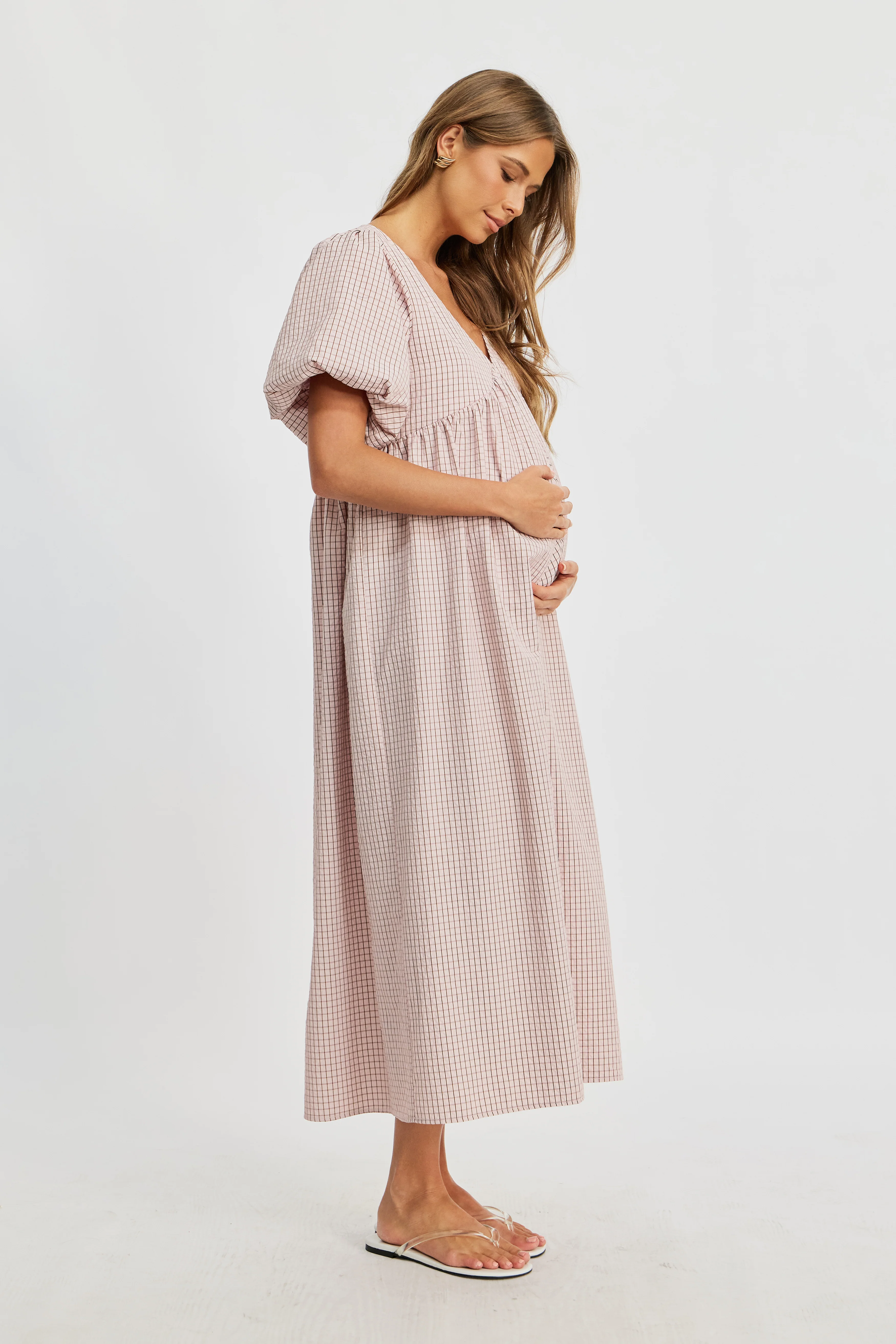 Nara Babydoll Midi Dress - Powder Pink - Image 3