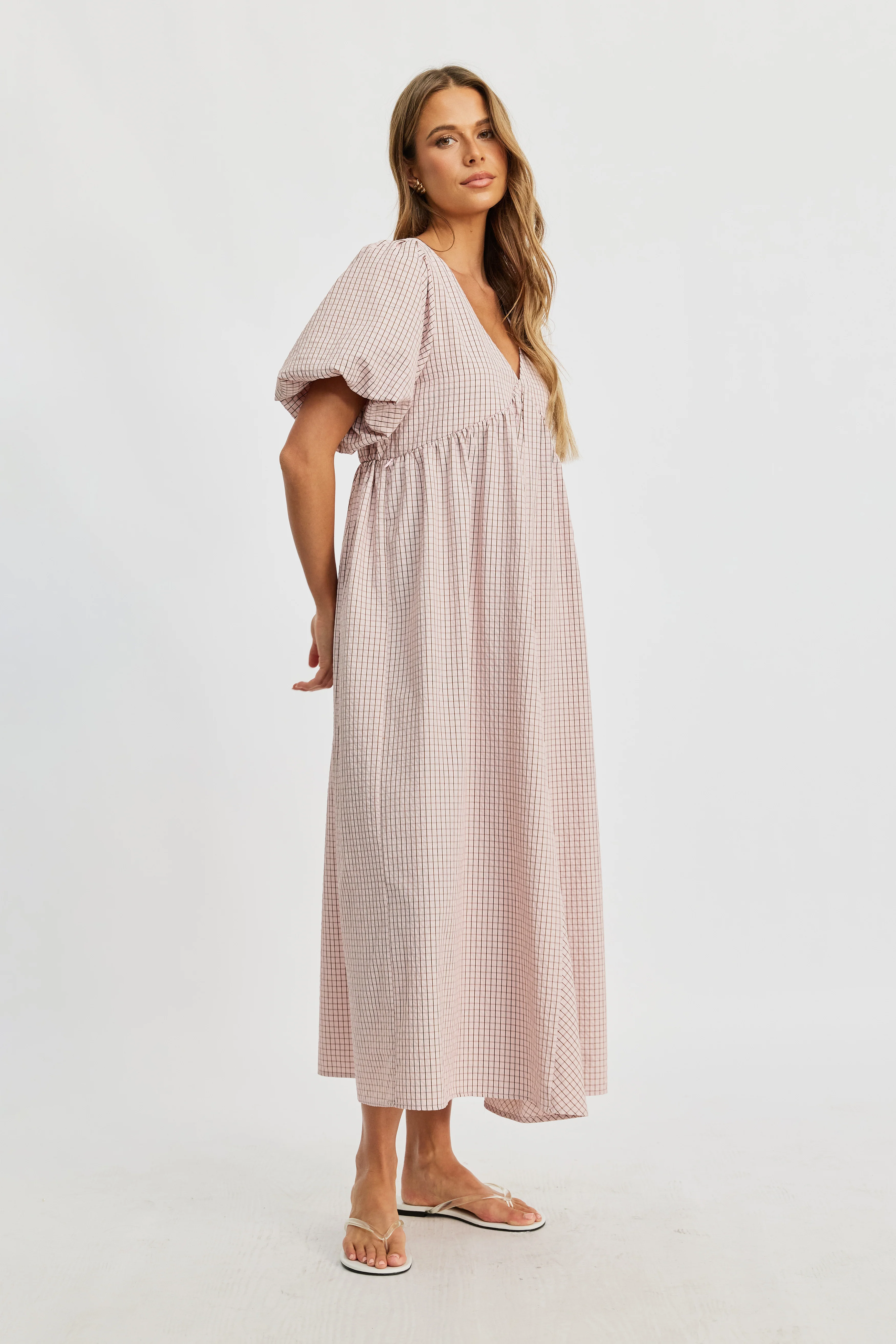 Nara Babydoll Midi Dress - Powder Pink - Image 6