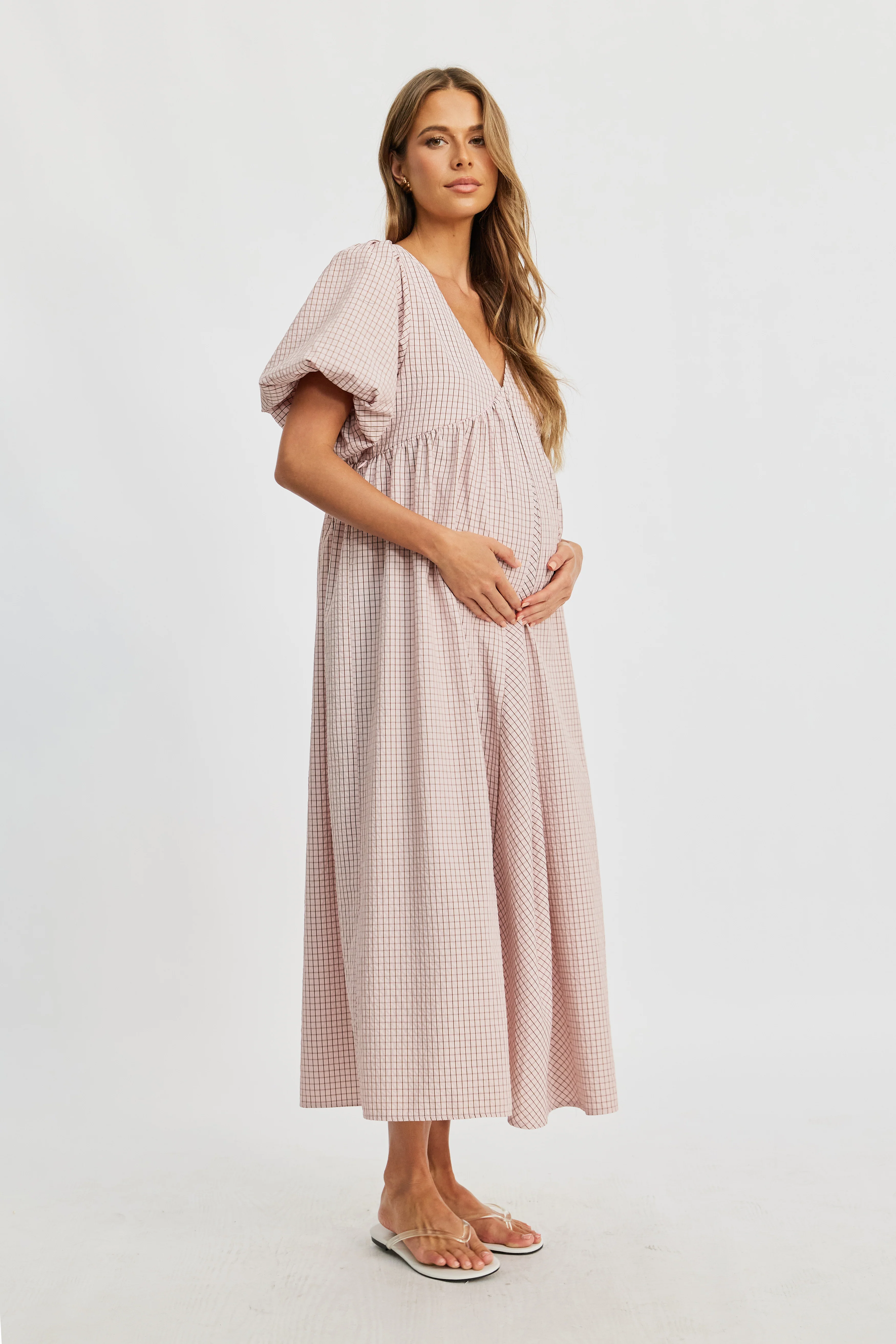 Nara Babydoll Midi Dress - Powder Pink - Image 8