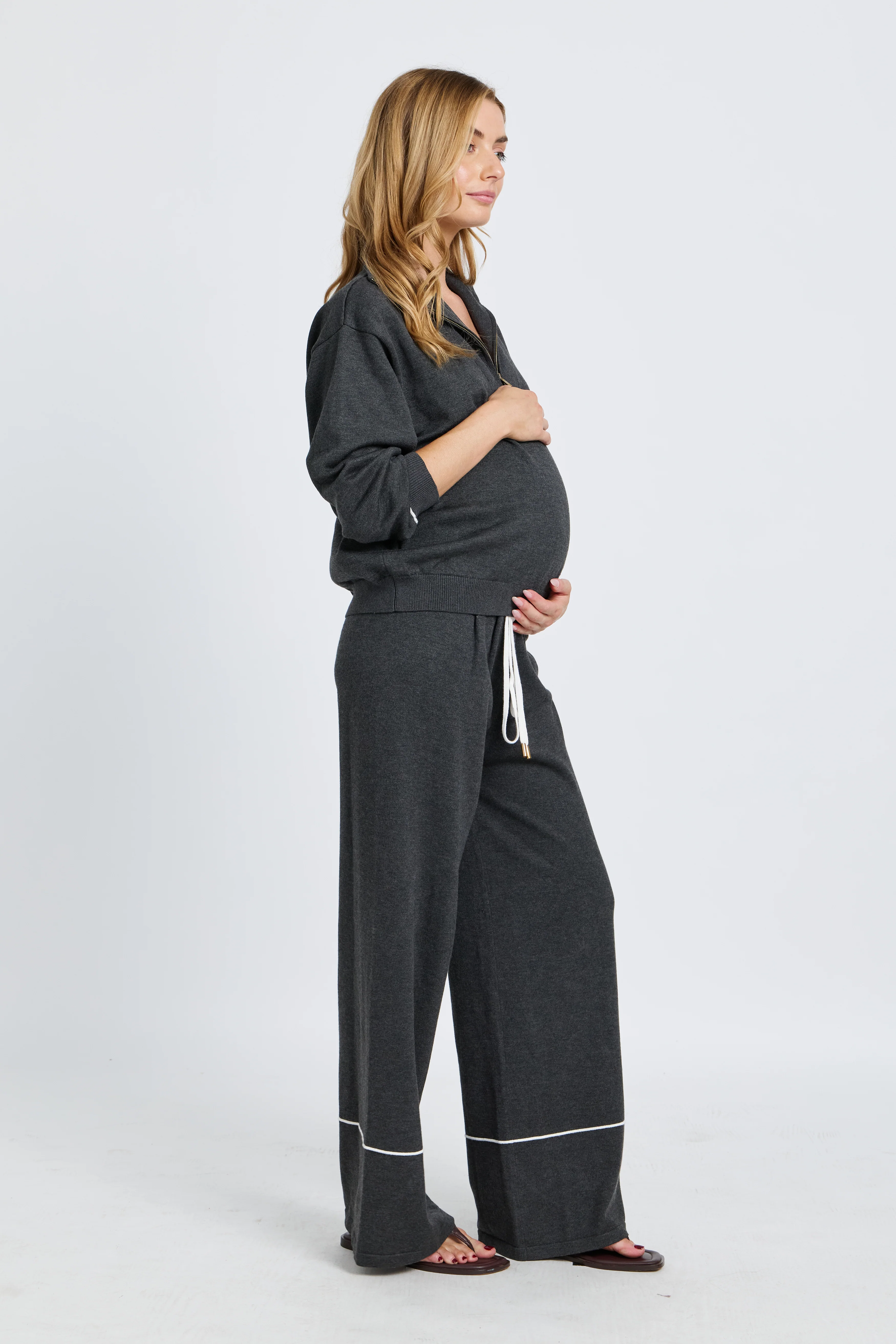 Nina Half-Zip Knit Lounge Top - Charcoal / White - Image 4