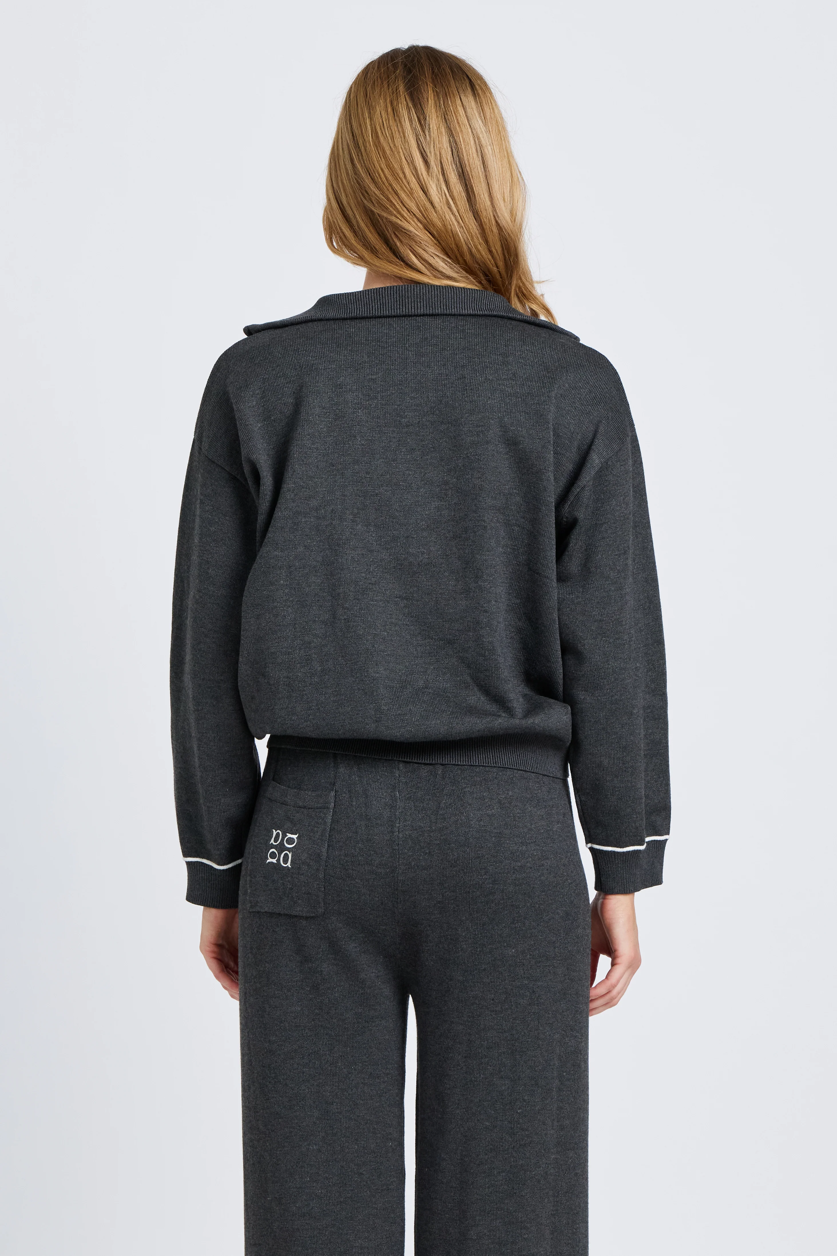 Nina Half-Zip Knit Lounge Top - Charcoal / White - Image 7