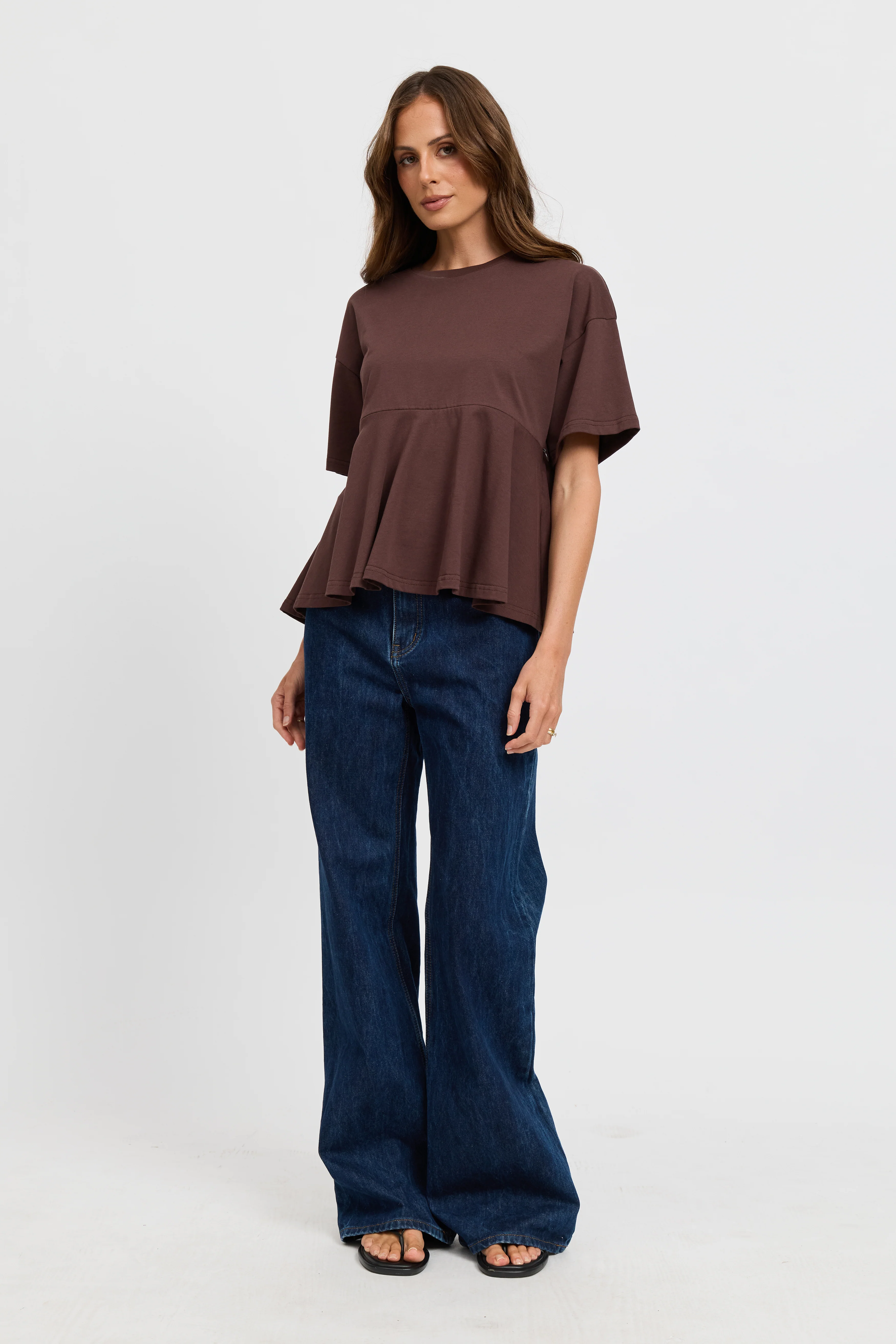 Noelle Frill Panel Tee - Chocolate