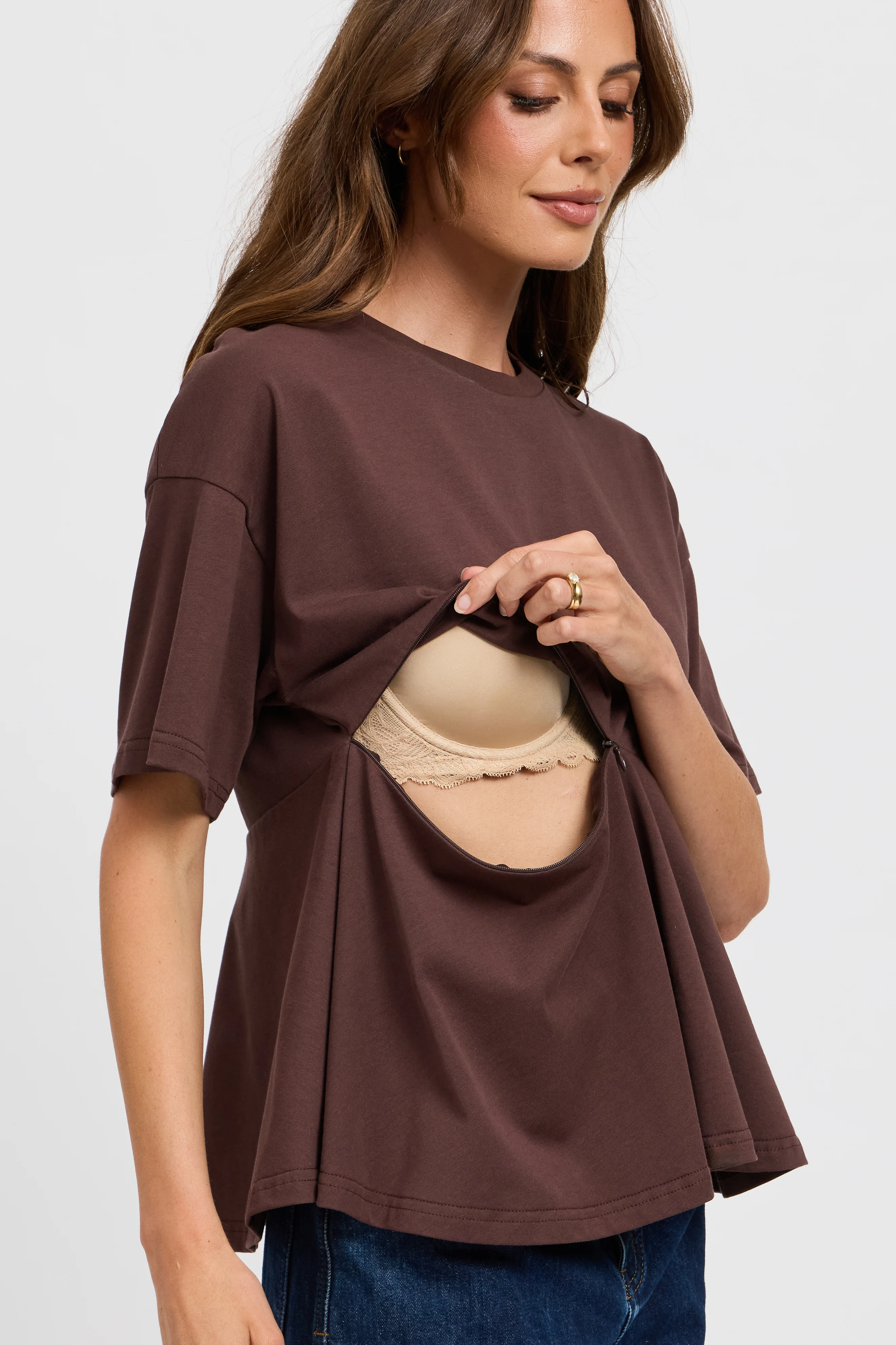 Noelle Frill Panel Tee - Chocolate - Image 2