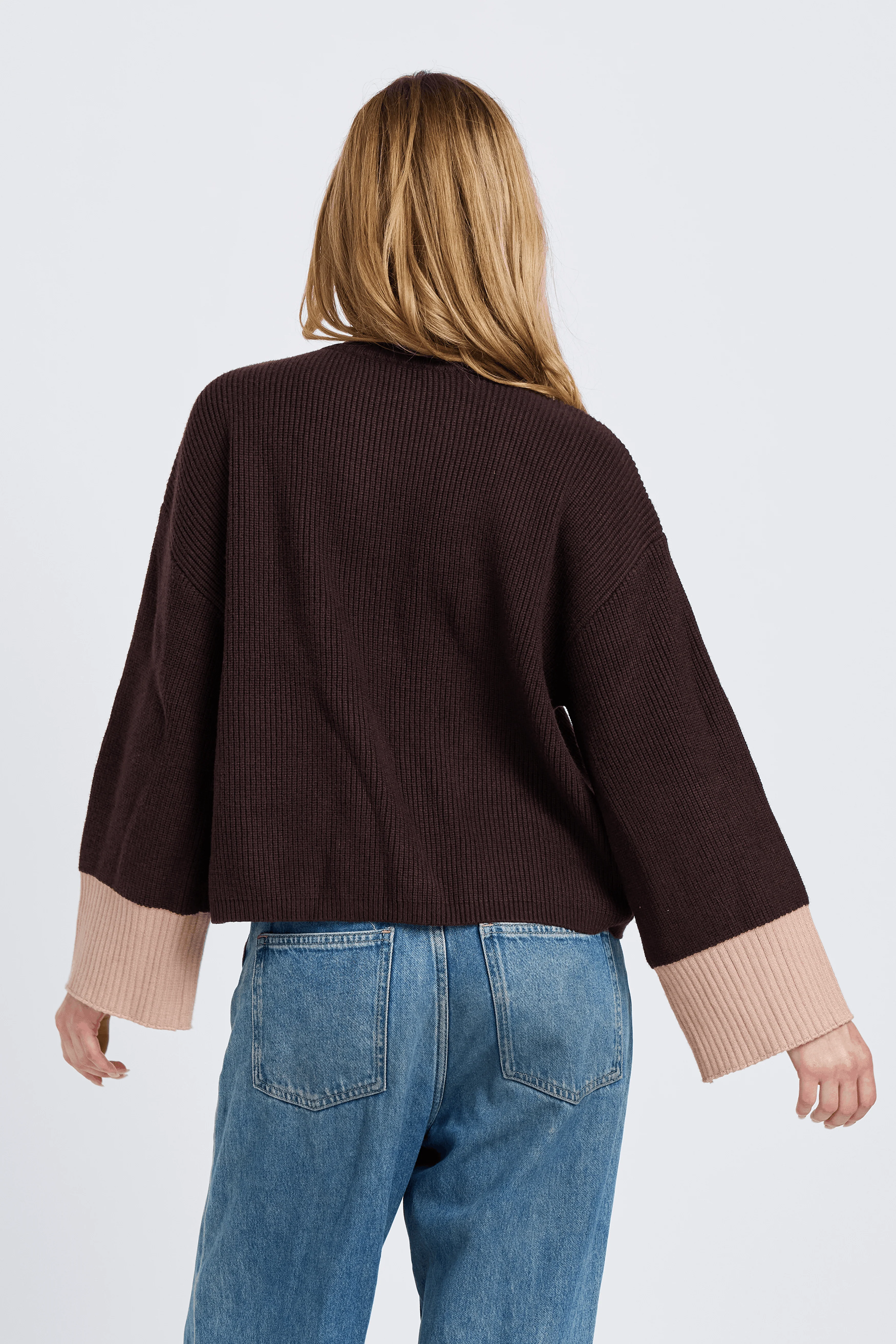 Nova Wrap Knit Jumper - Chocolate / Beige - Image 5