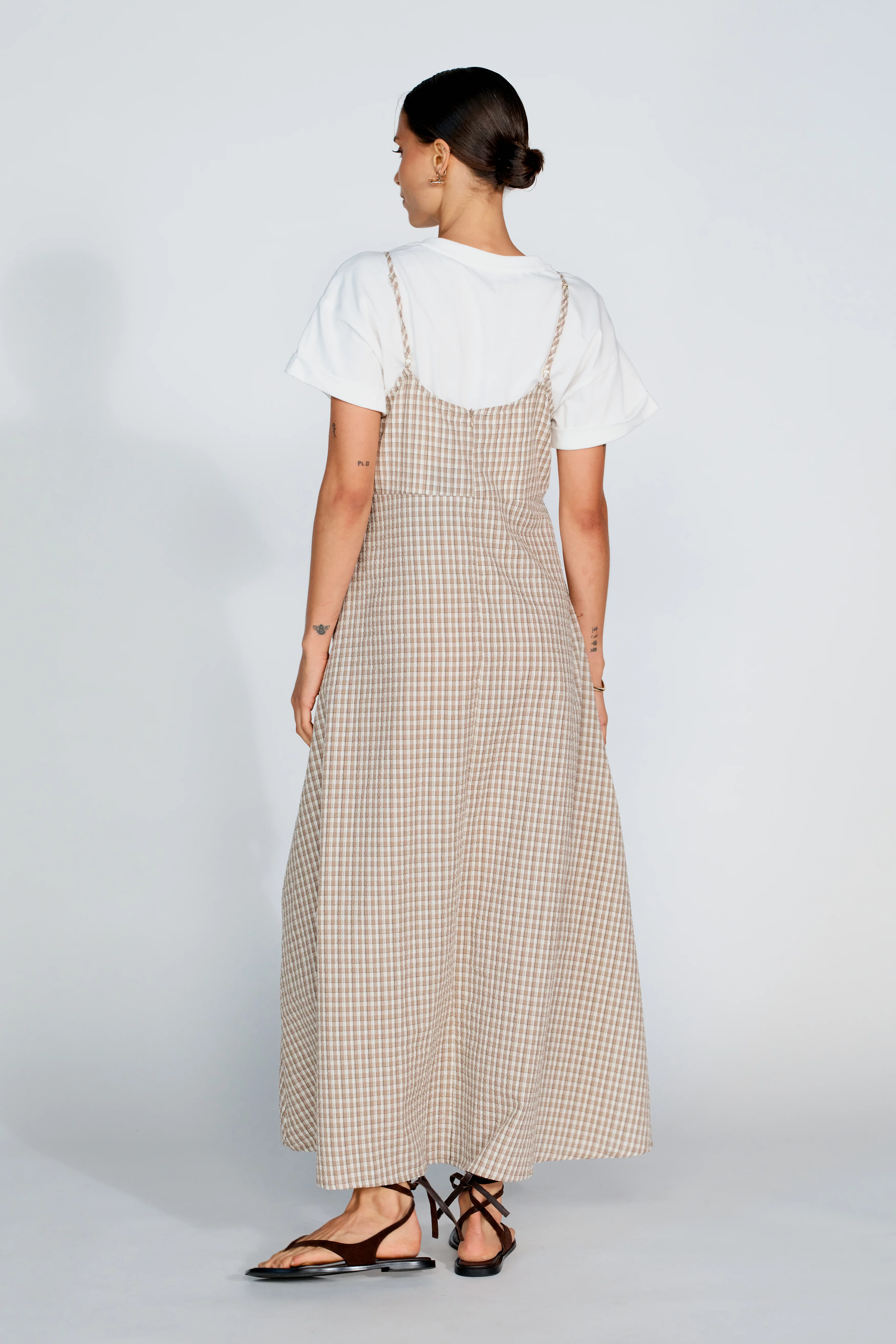 Olivia Layered Two-Piece Babydoll Dress - White / Beige Plaid - Image 10