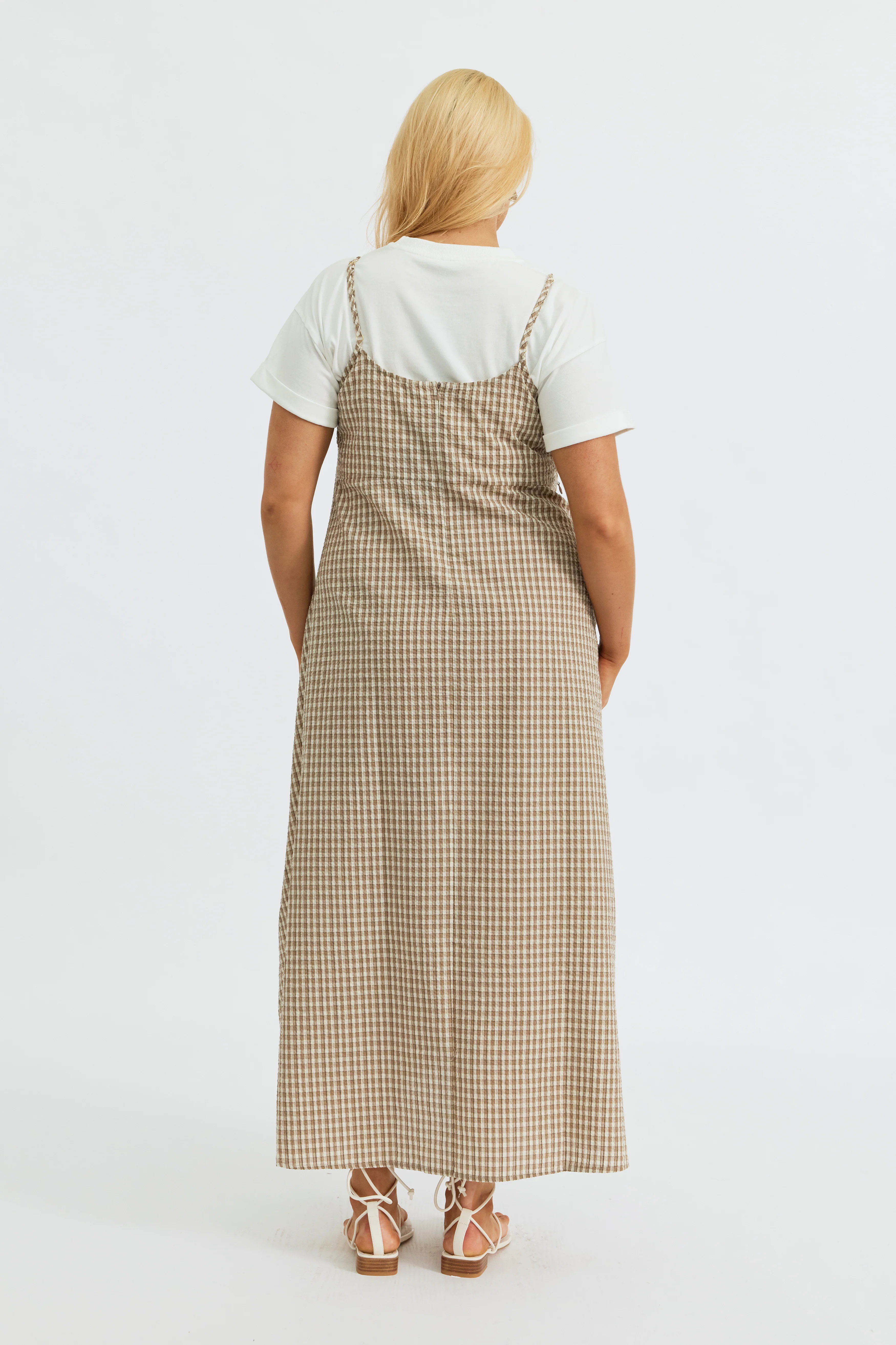 Olivia Layered Two-Piece Babydoll Dress - White / Beige Plaid - Image 11