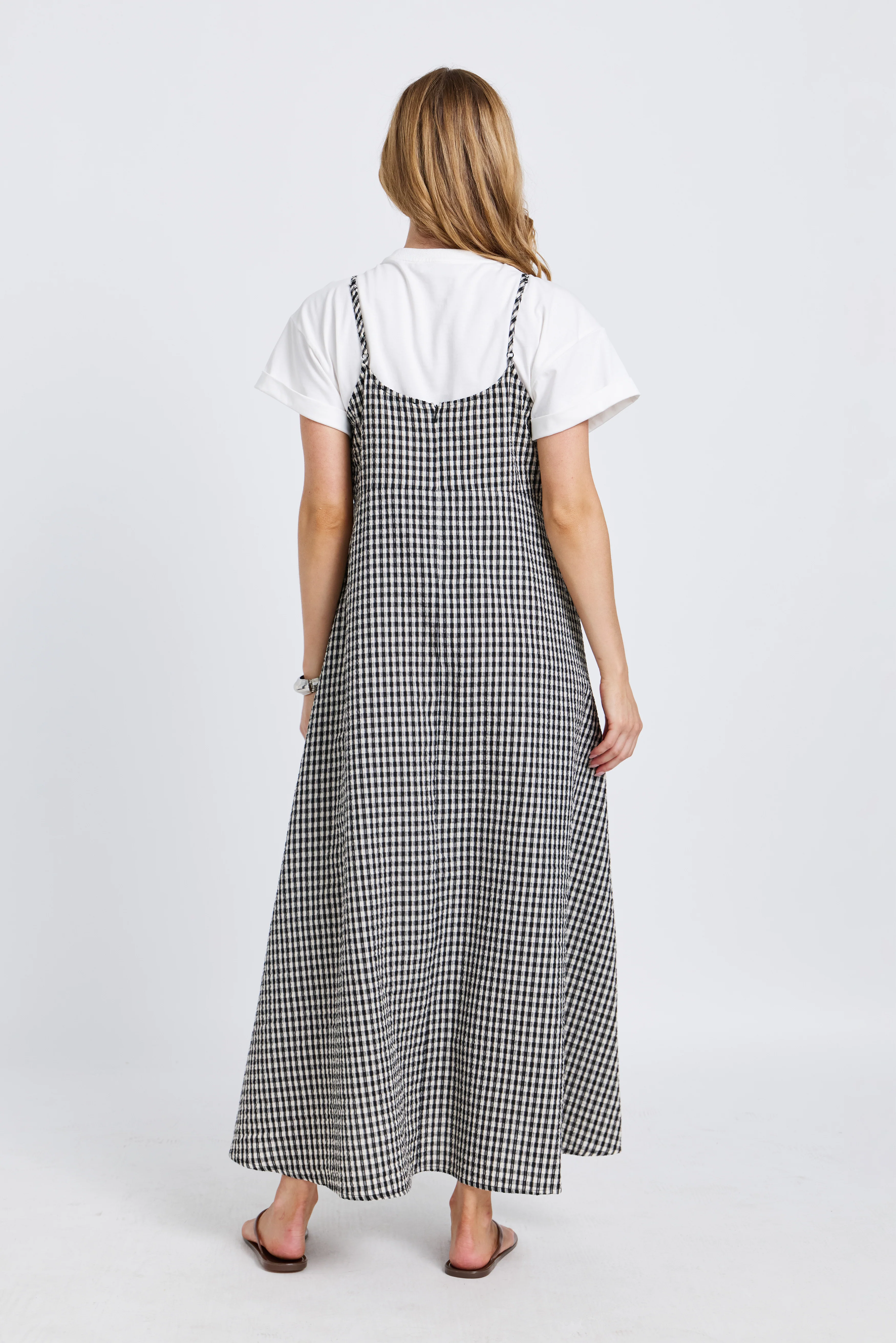 Olivia Layered Babydoll Tee Dress - White / Black Plaid - Image 10