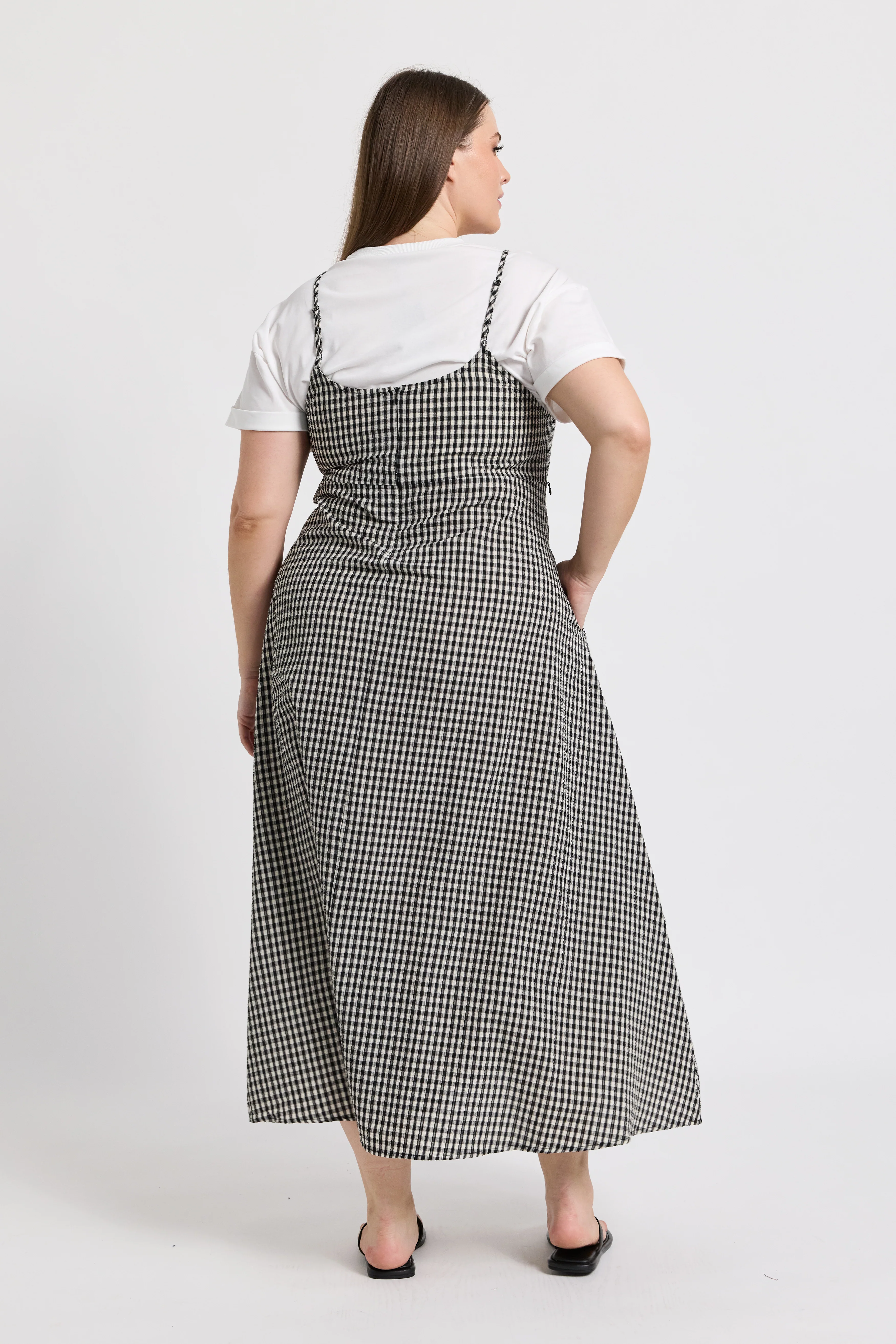 Olivia Layered Babydoll Tee Dress - White / Black Plaid - Image 11