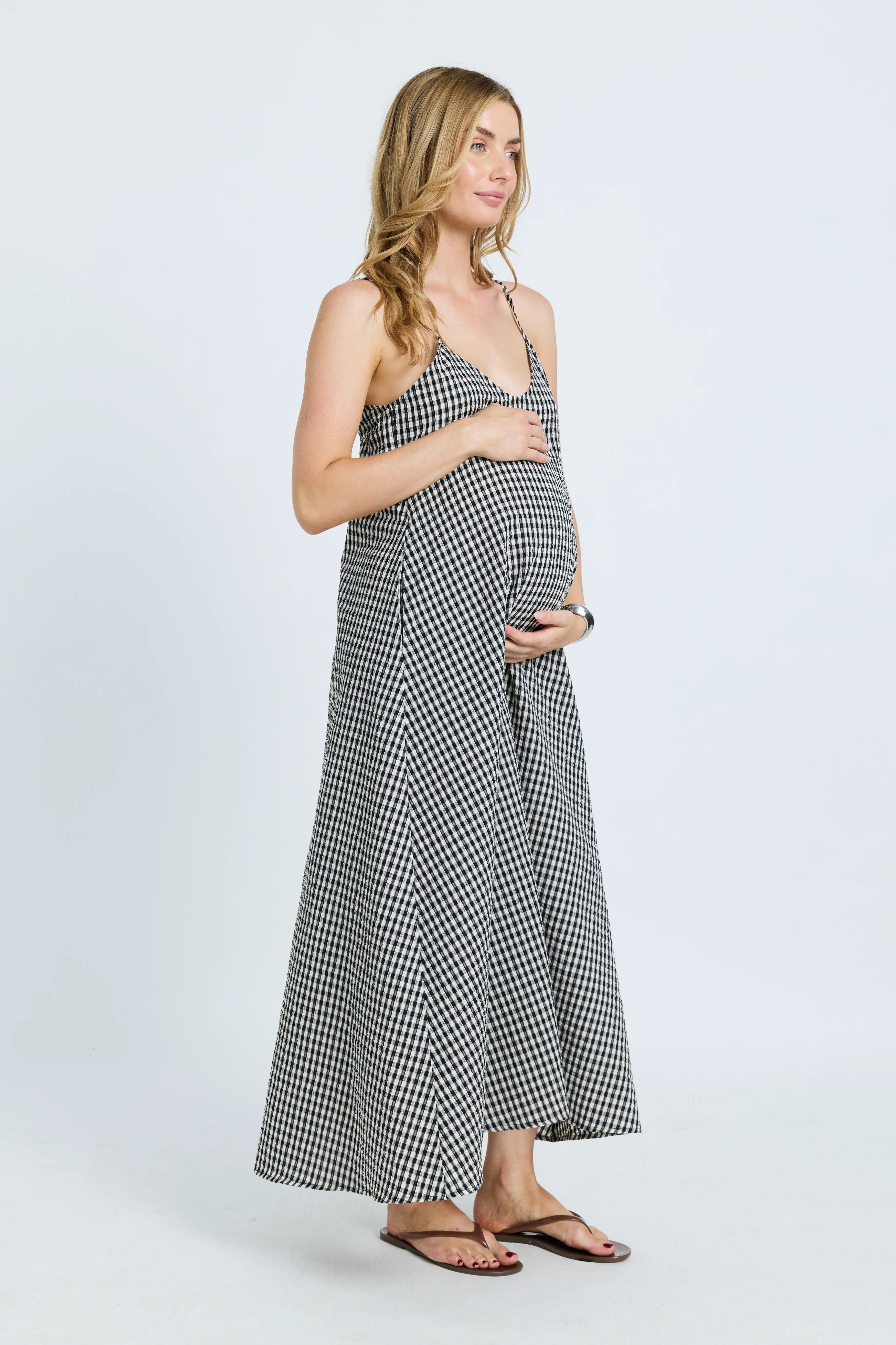 Olivia Layered Babydoll Tee Dress - White / Black Plaid - Image 3