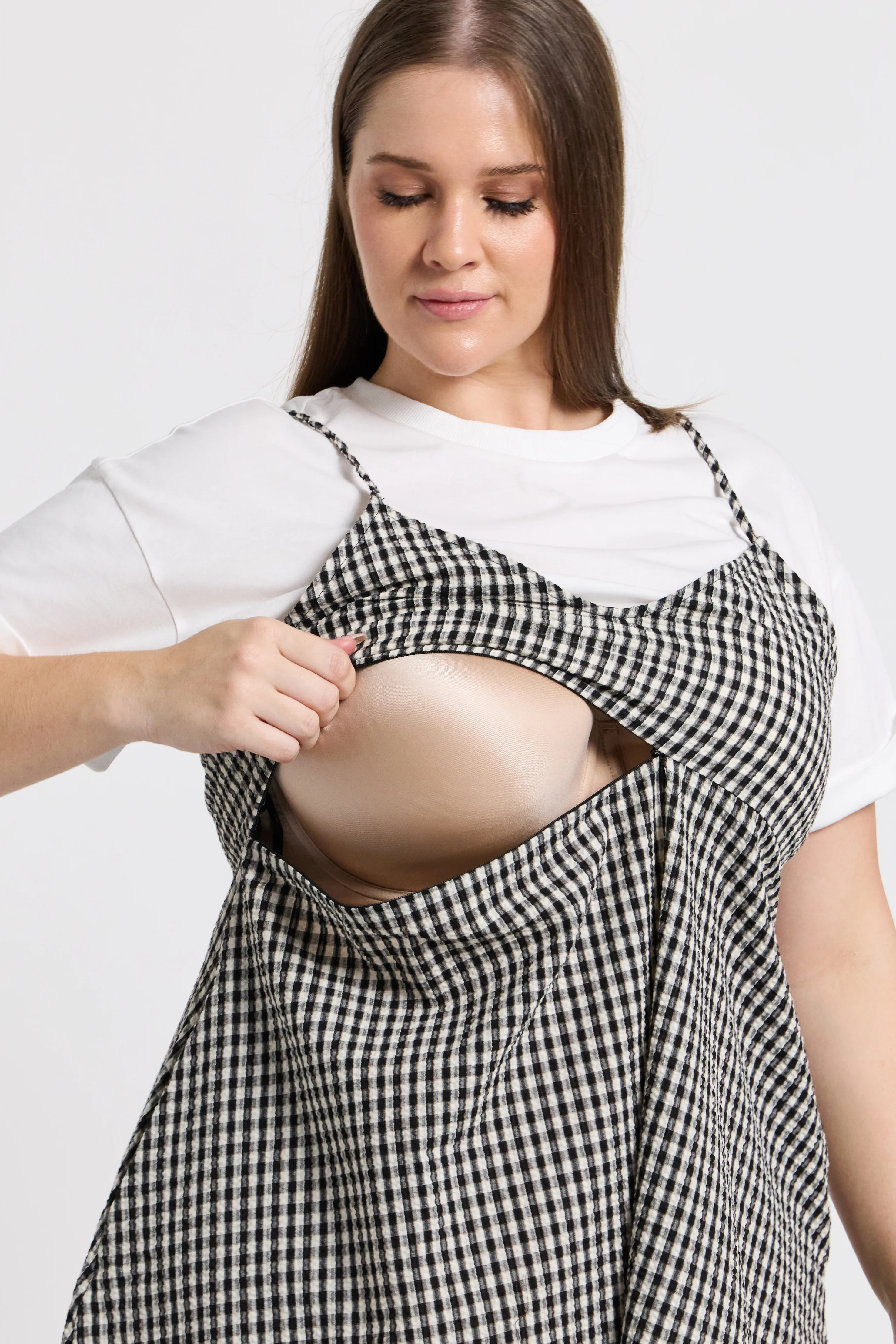 Olivia Layered Babydoll Tee Dress - White / Black Plaid - Image 5