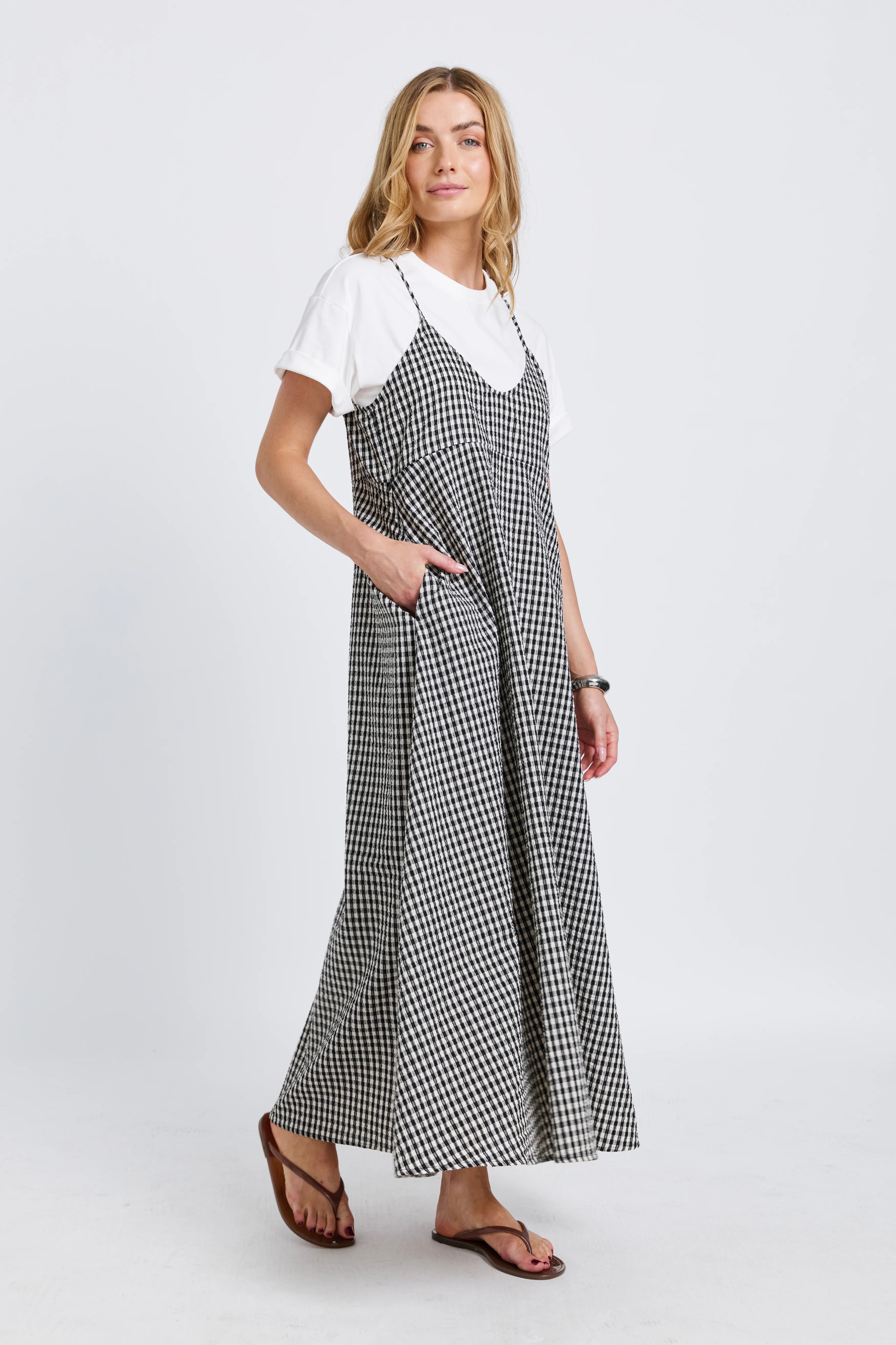 Olivia Layered Babydoll Tee Dress - White / Black Plaid - Image 7