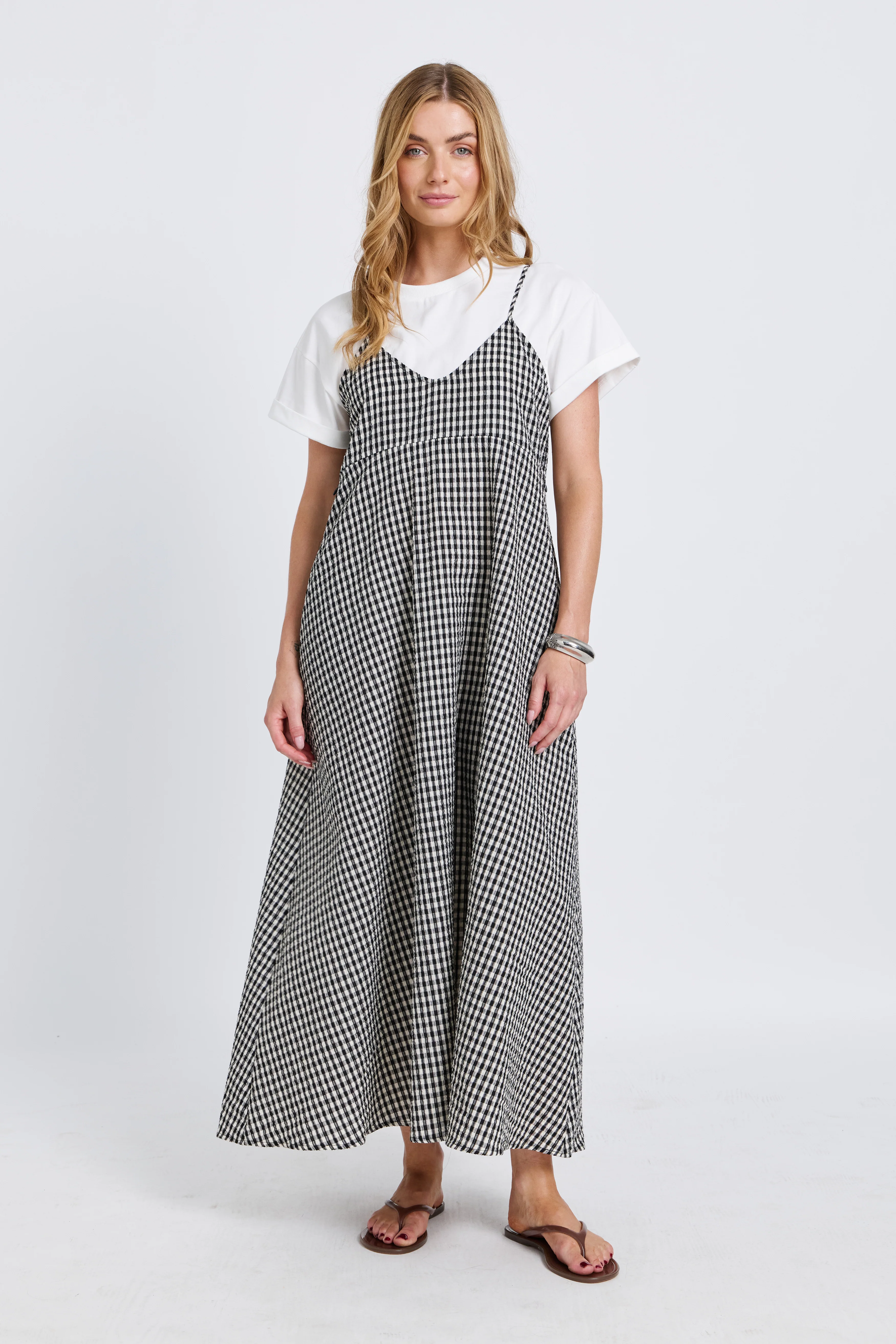 Olivia Layered Babydoll Tee Dress - White / Black Plaid - Image 8