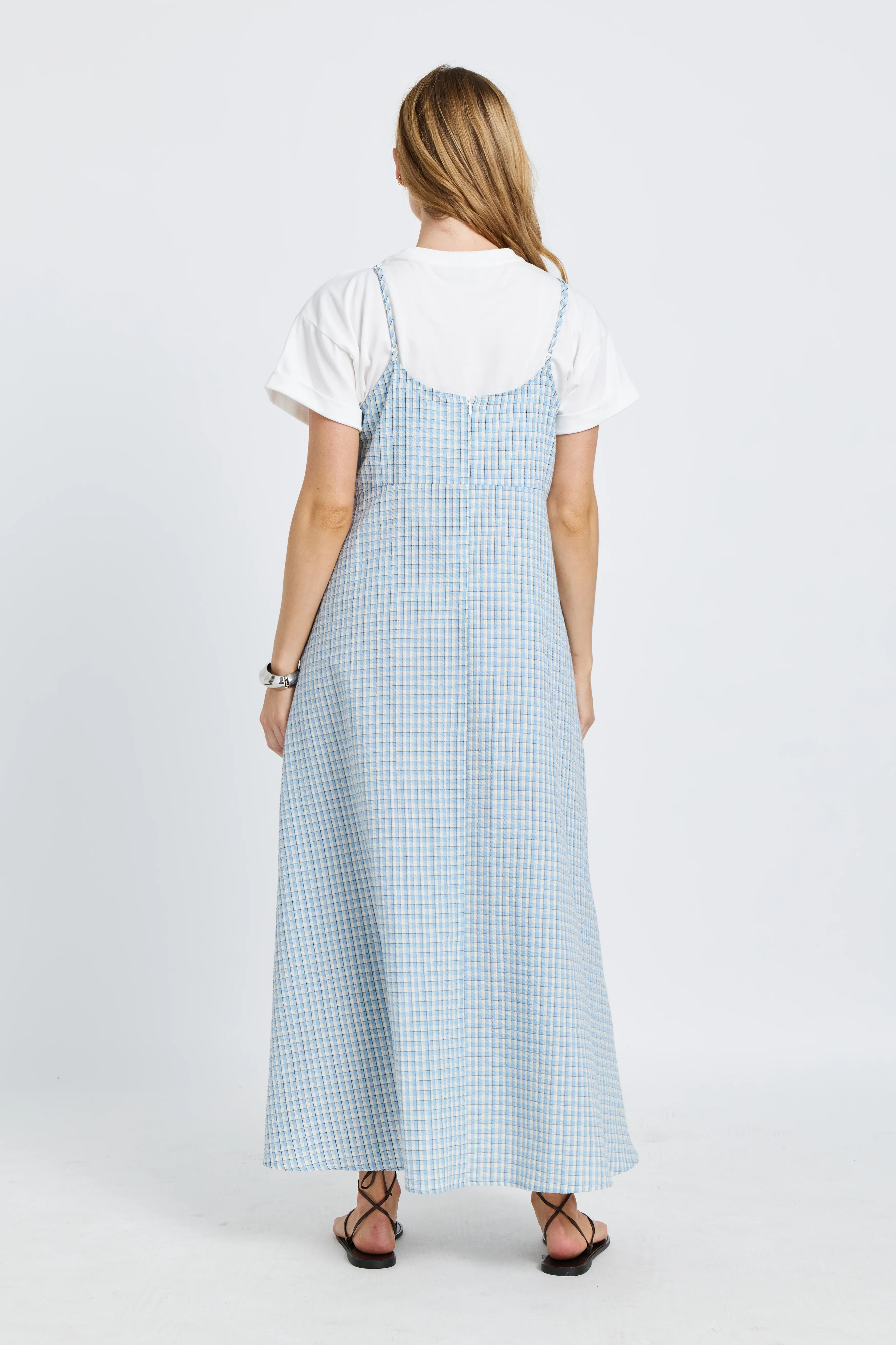 Olivia Layered Babydoll Tee Dress - White / Blue Plaid - Image 10