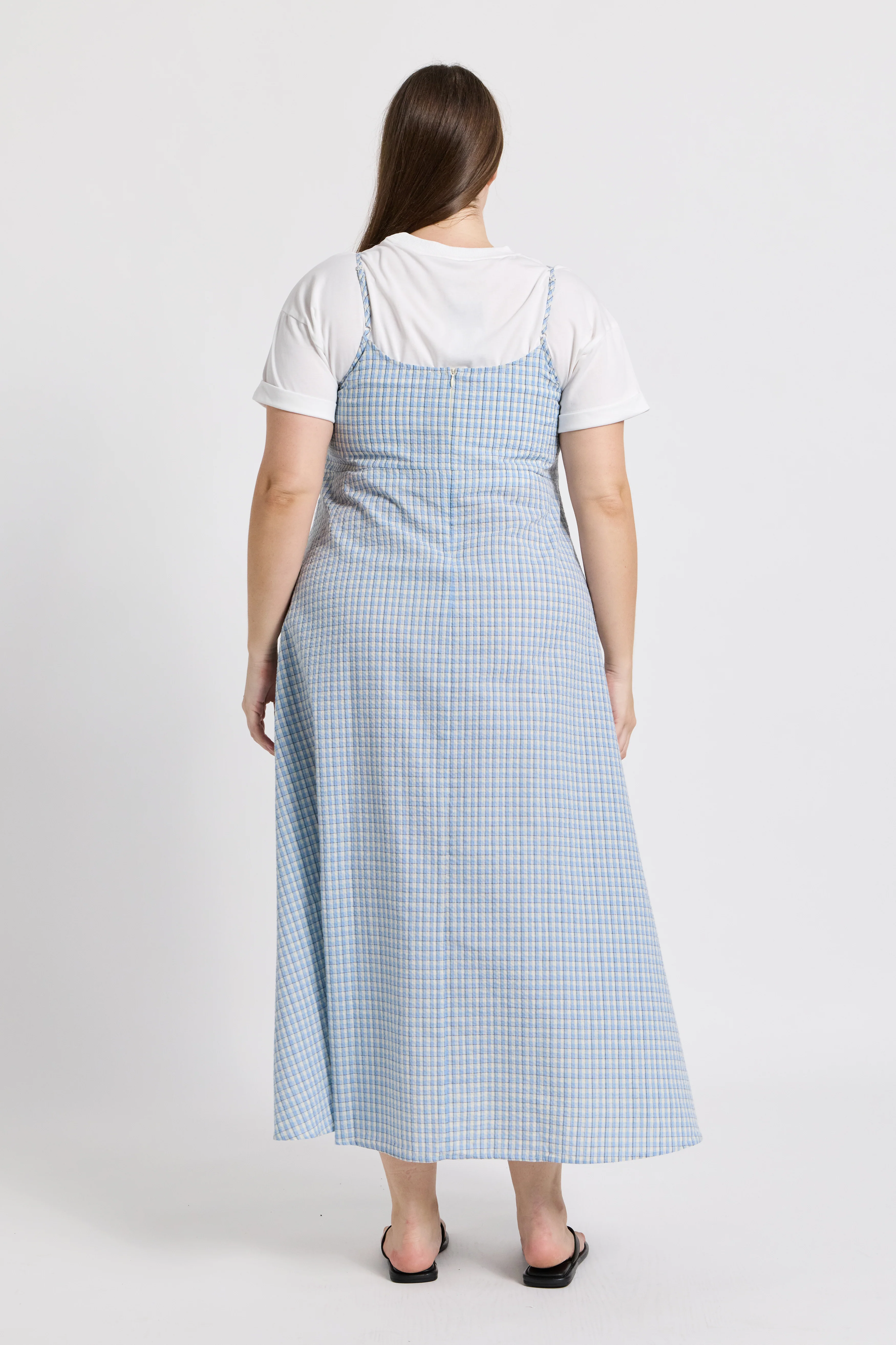 Olivia Layered Babydoll Tee Dress - White / Blue Plaid - Image 11