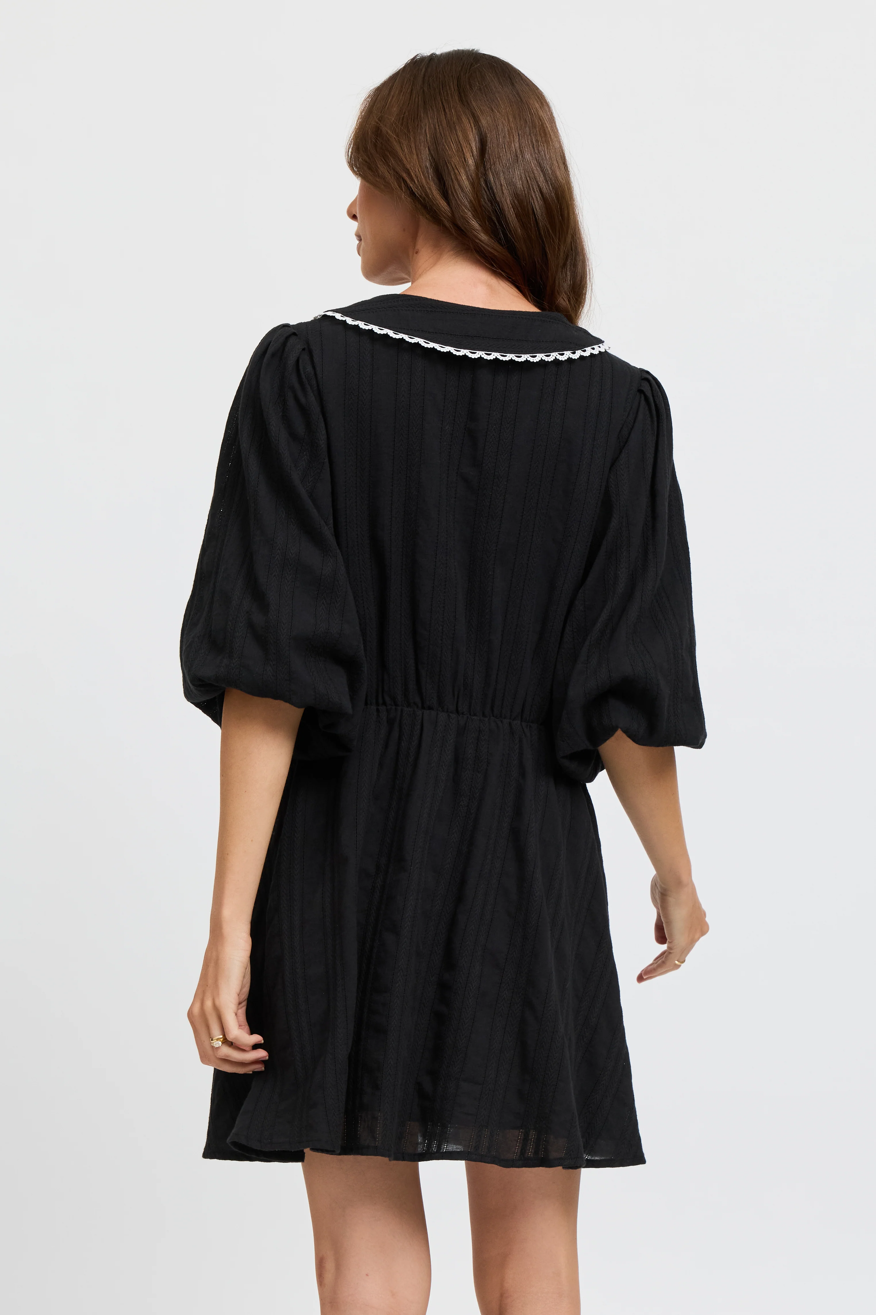 Petra Collared Tie-Front Mini Dress - Black - Image 7