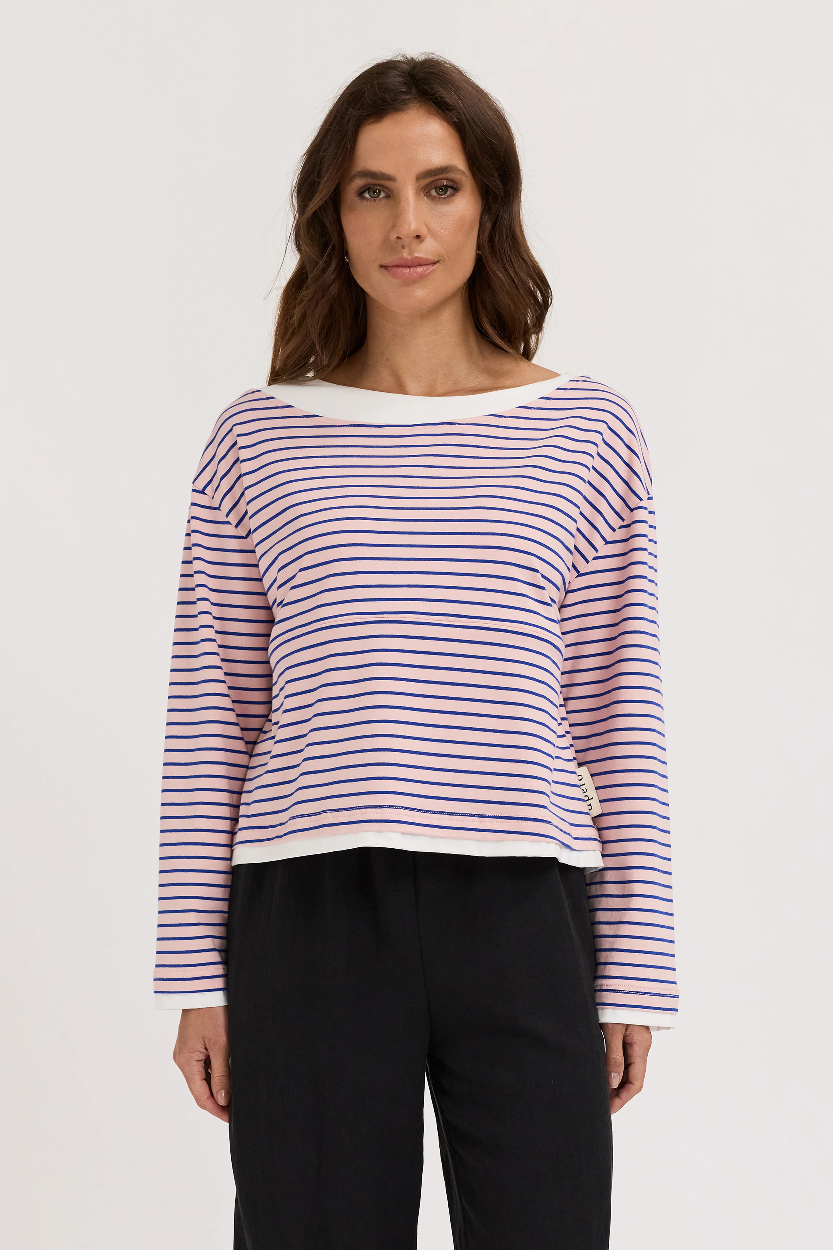 Phoebe Layered-Look Long Sleeve Top - Pink / Cobalt / White - Image 3
