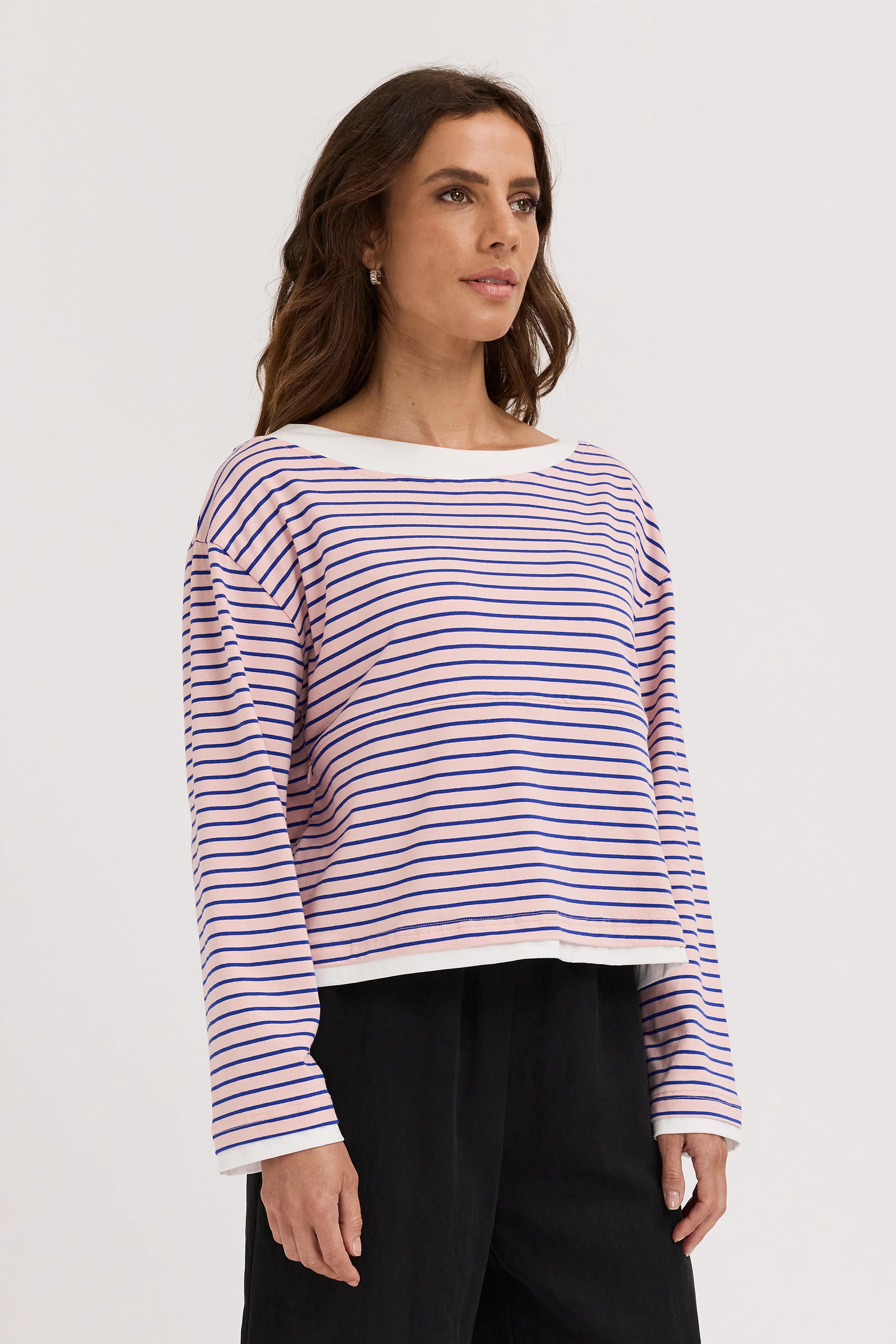 Phoebe Layered-Look Long Sleeve Top - Pink / Cobalt / White - Image 4