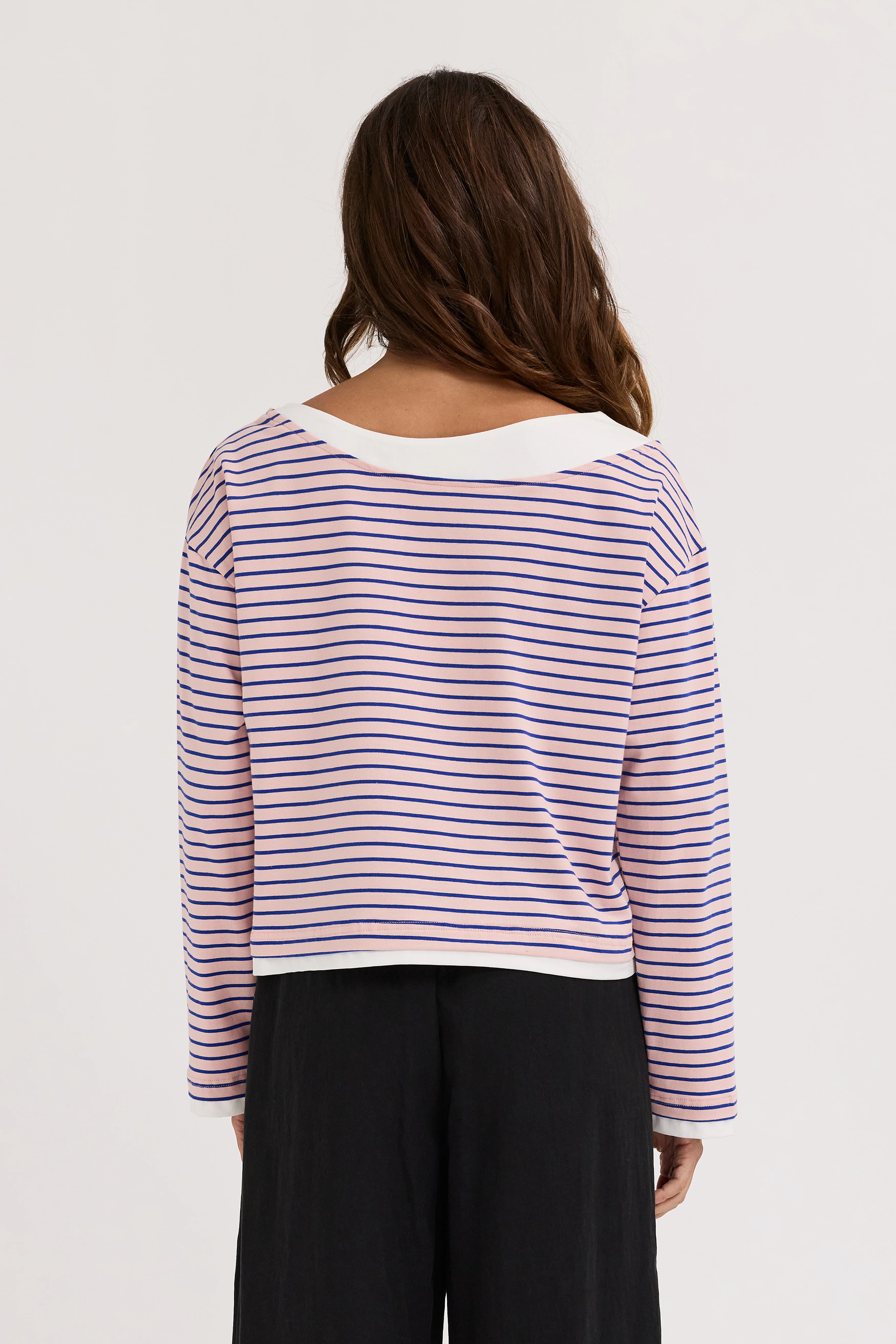 Phoebe Layered-Look Long Sleeve Top - Pink / Cobalt / White - Image 5