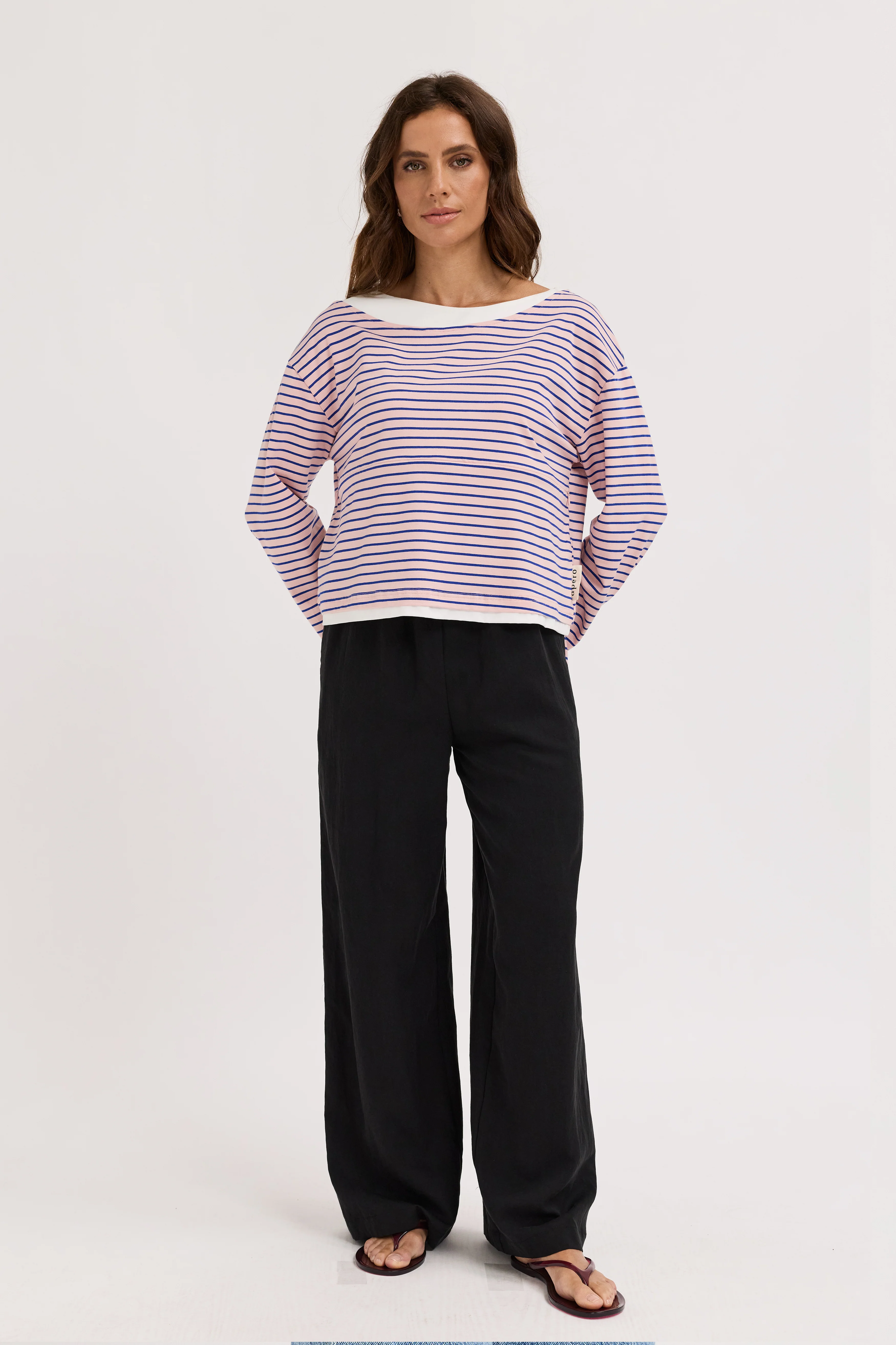 Phoebe Layered-Look Long Sleeve Top - Pink / Cobalt / White - Image 6