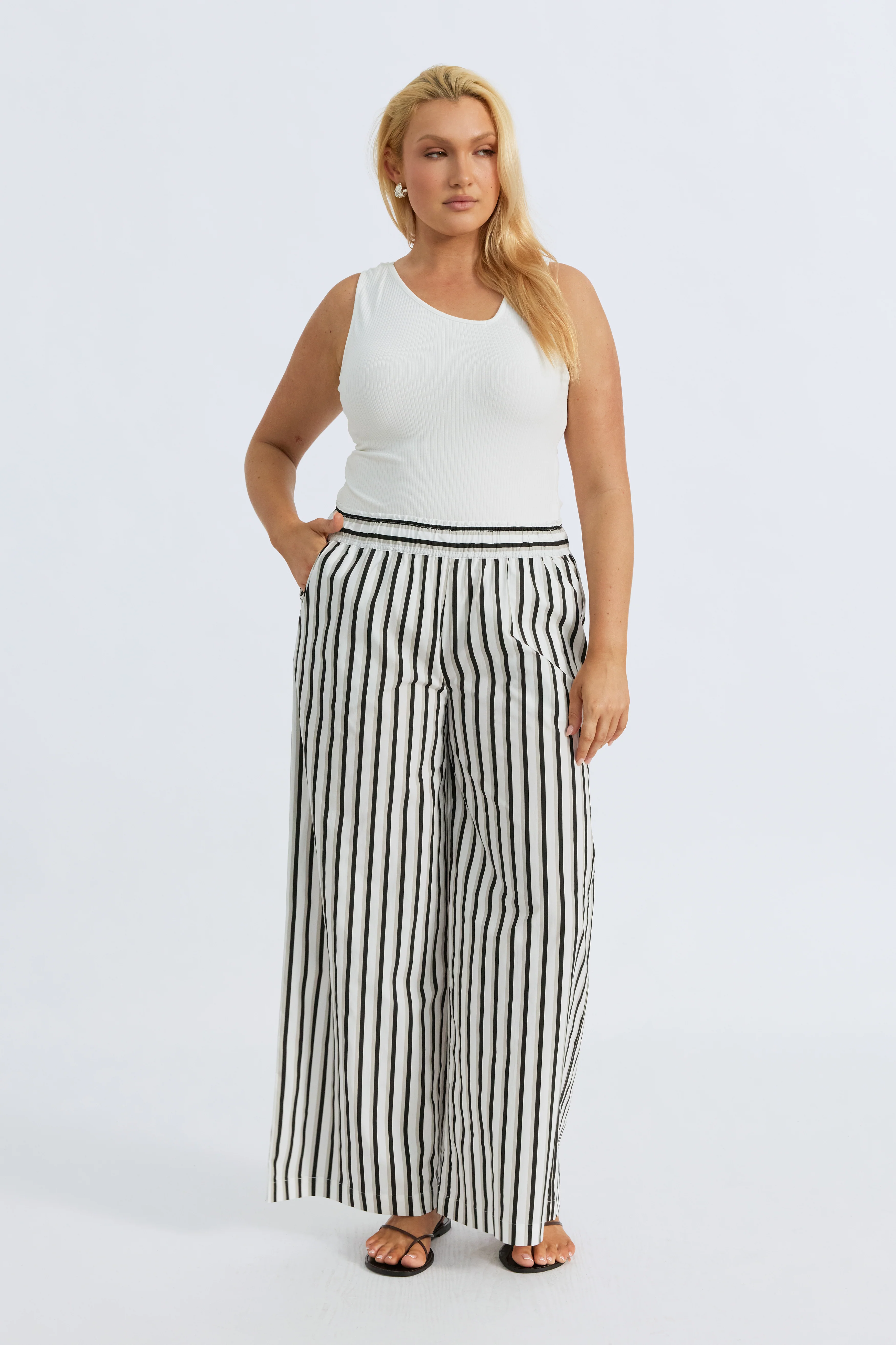 Piper Poplin Stripe Pant - White / Beige / Black - Image 4